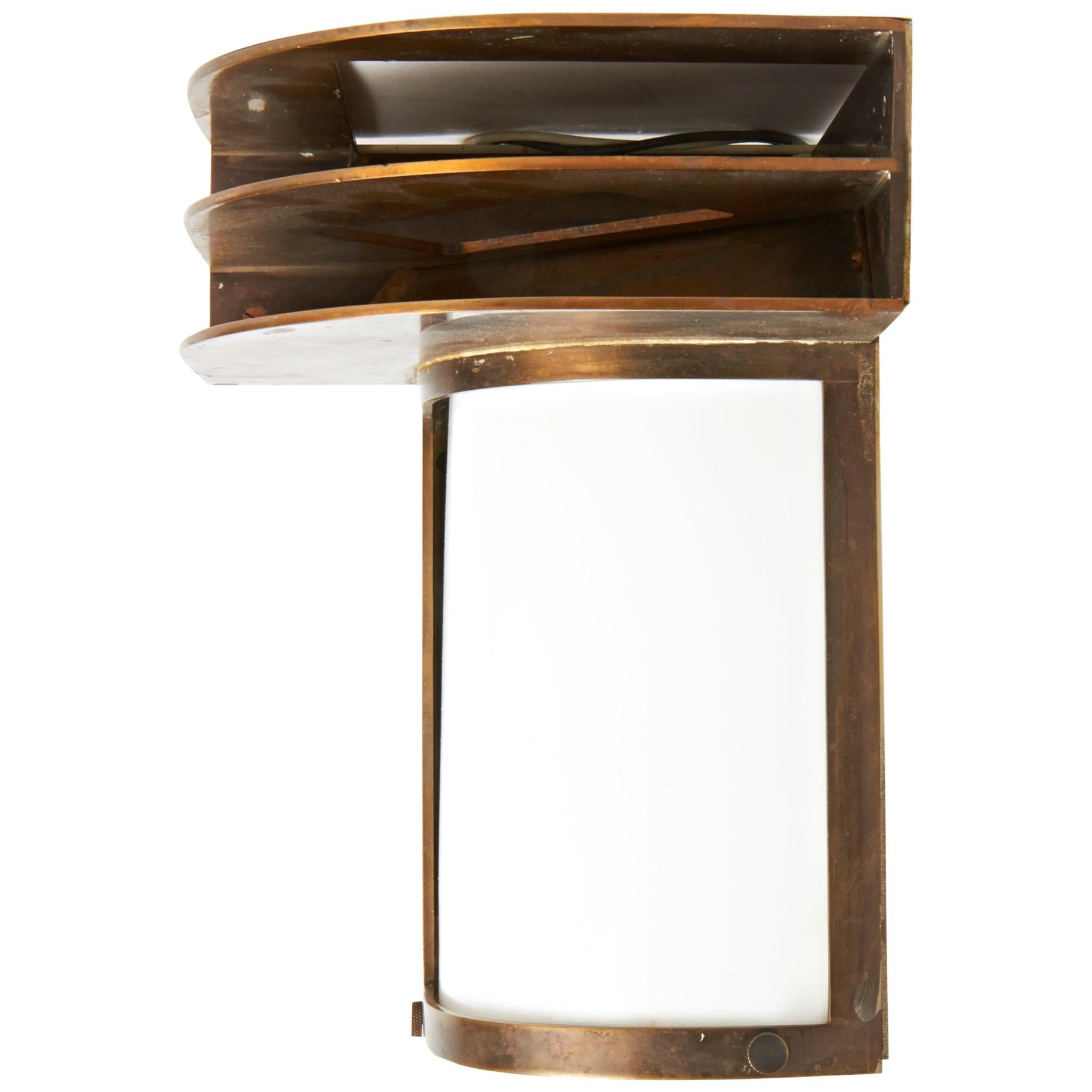 Rare American Art Deco Solid Bronze & Glass Architectural Corner Wall Sconce For Sale