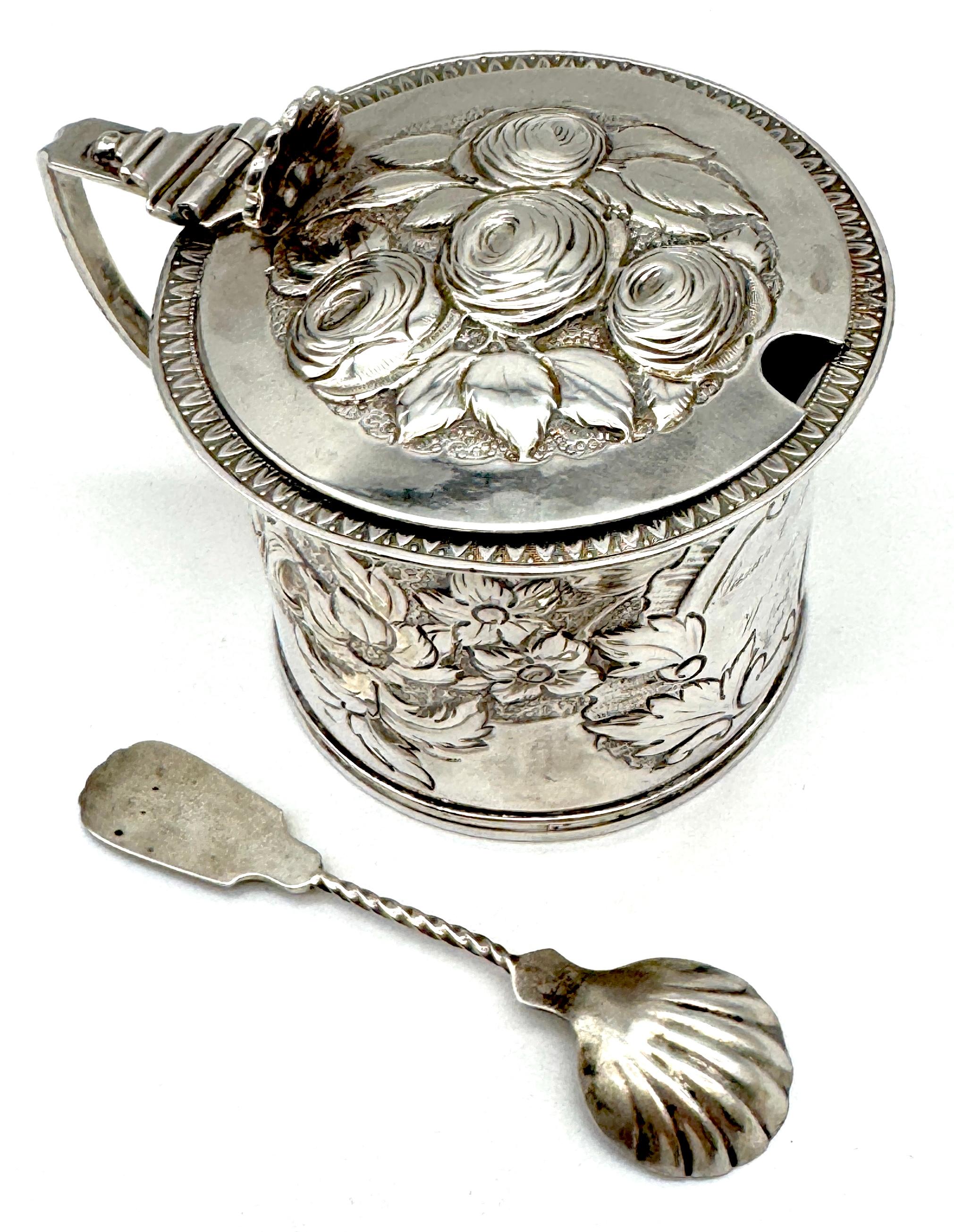 Rare American Coin Silver Mustard Pot & Spoon Lows, Ball & Company, Boston, 1847 For Sale 6