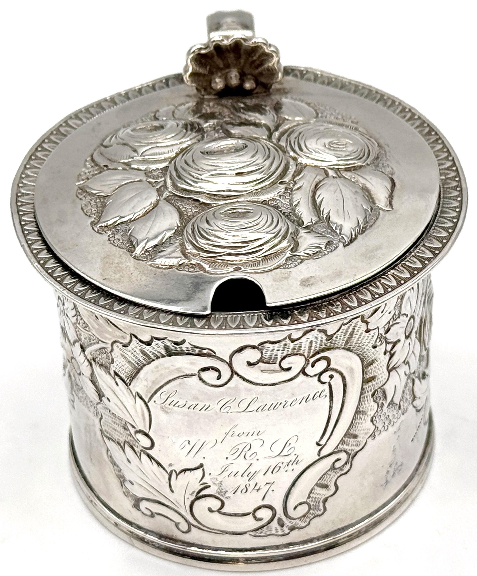 Rare American Coin Silver Mustard Pot & Spoon Lows, Ball & Company, Boston, 1847 For Sale 2