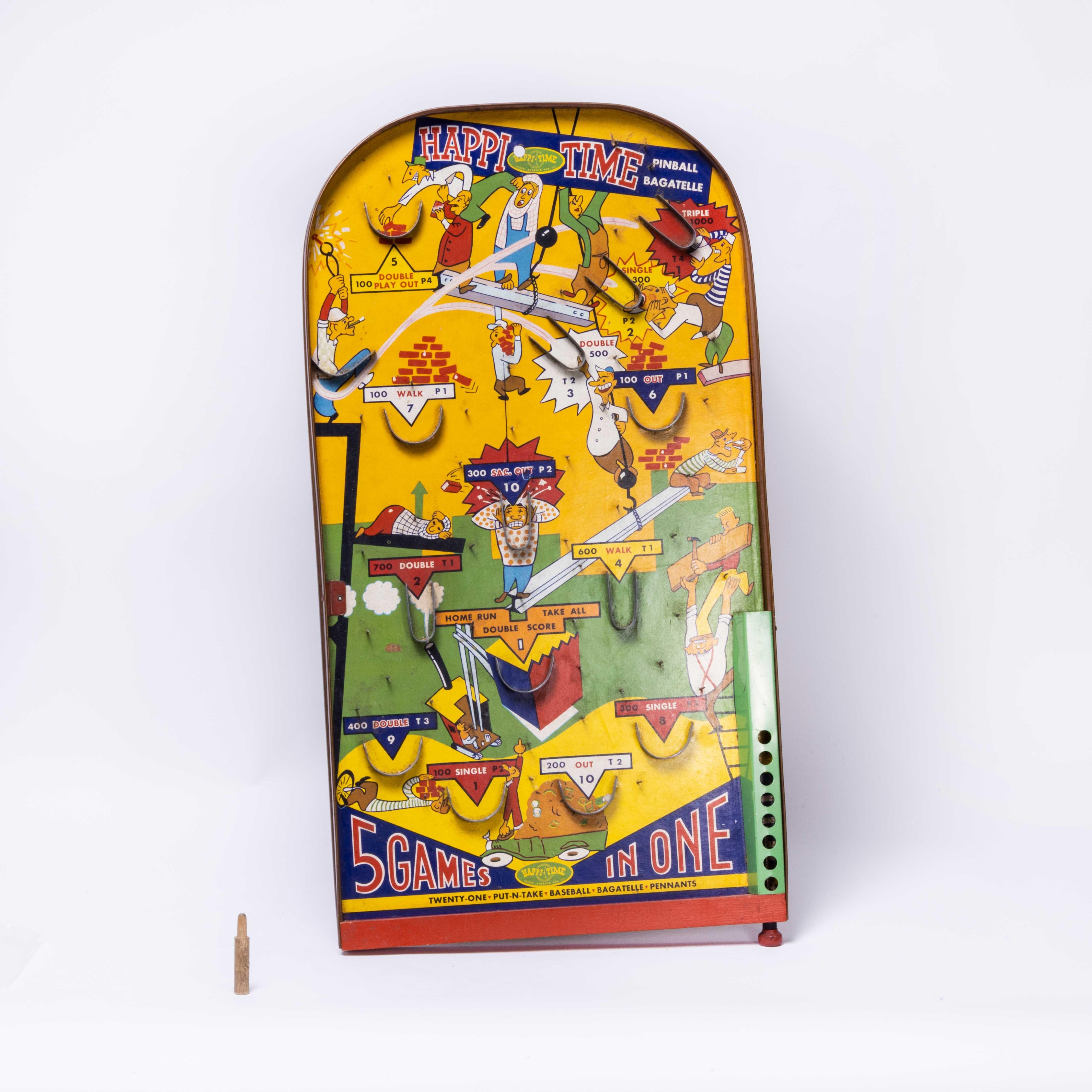 Lamina di metallo Raro flipper americano di metà secolo Happi Time - Bagatelle in vendita