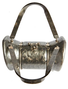 Rare American Mid-Century Pearlescent Gray Lucite Purse/Handbag by Llewellyn
