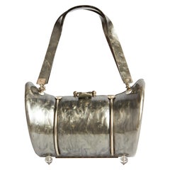Retro Rare American Mid-Century Pearlescent Gray Lucite Purse/Handbag by Llewellyn