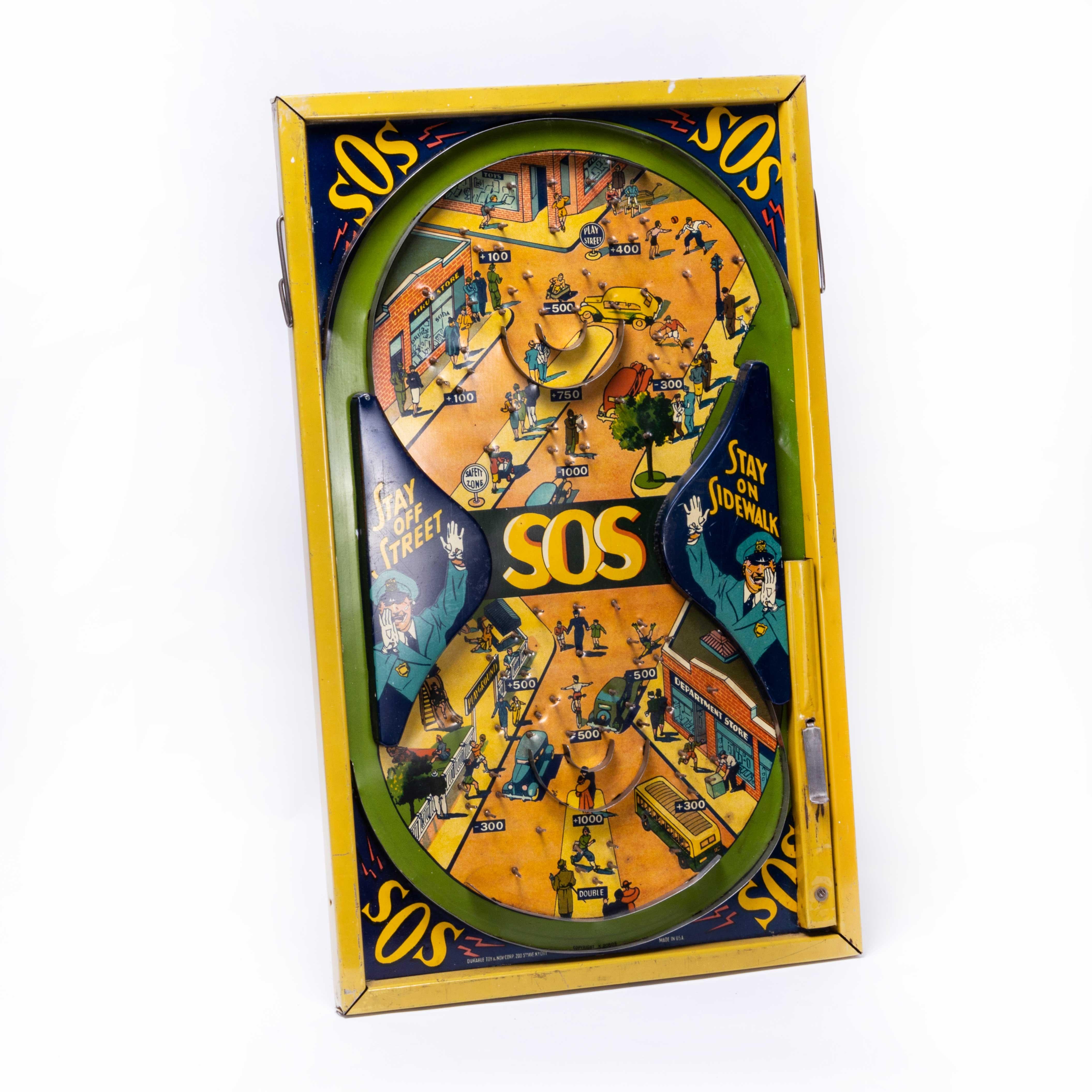 Rare American mid-century SOS Pinball Game – Bagatelle
Rare American mid-century SOS Pinball Game – Bagatelle. Pinball game still in full working order. Made in America. Sold as a decorative item but in reasonable working order for a very old