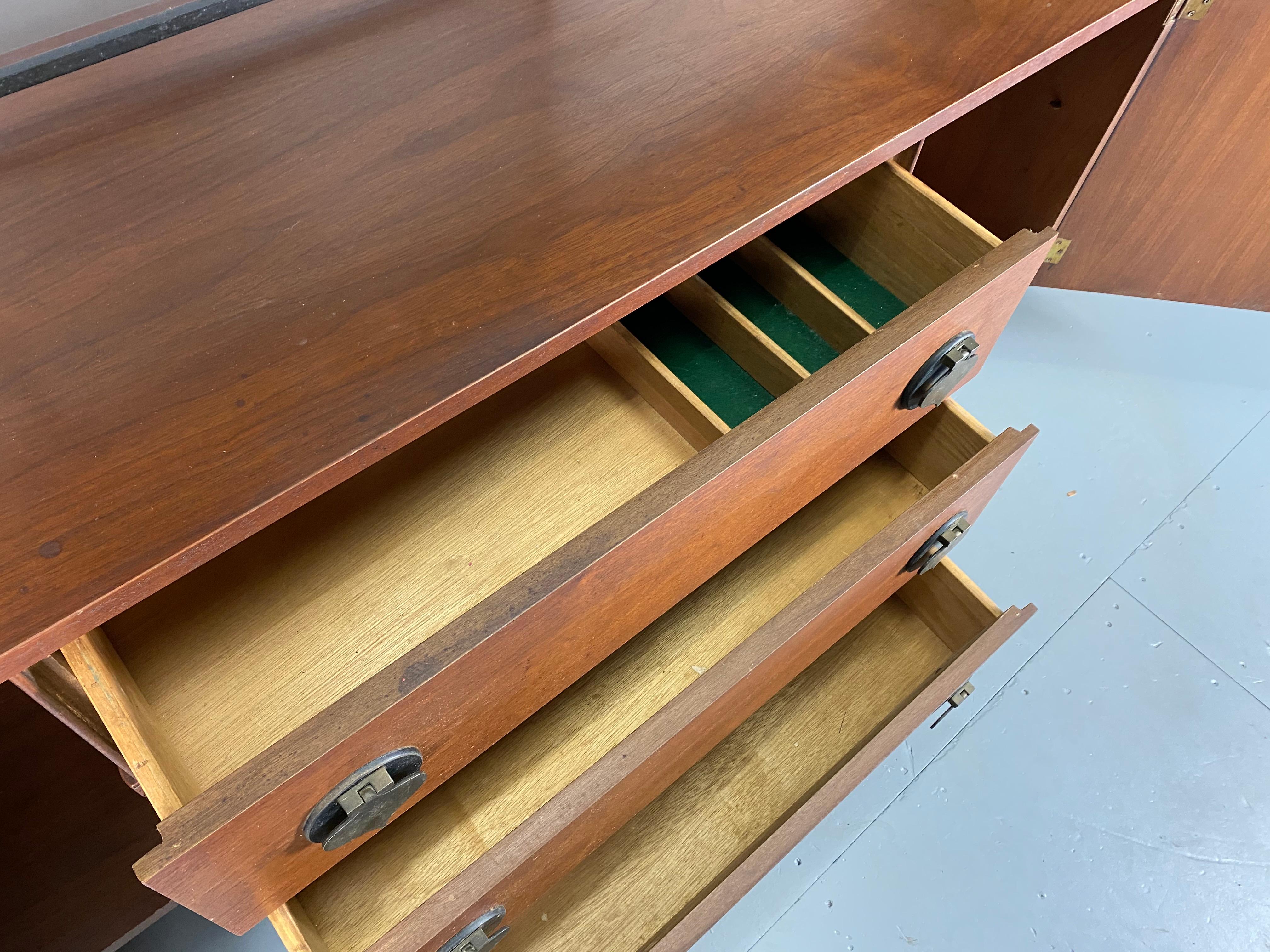 Rare American Modernist Walnut/Iron Credenza, Hutch, Room Divider, Spade Pulls 1