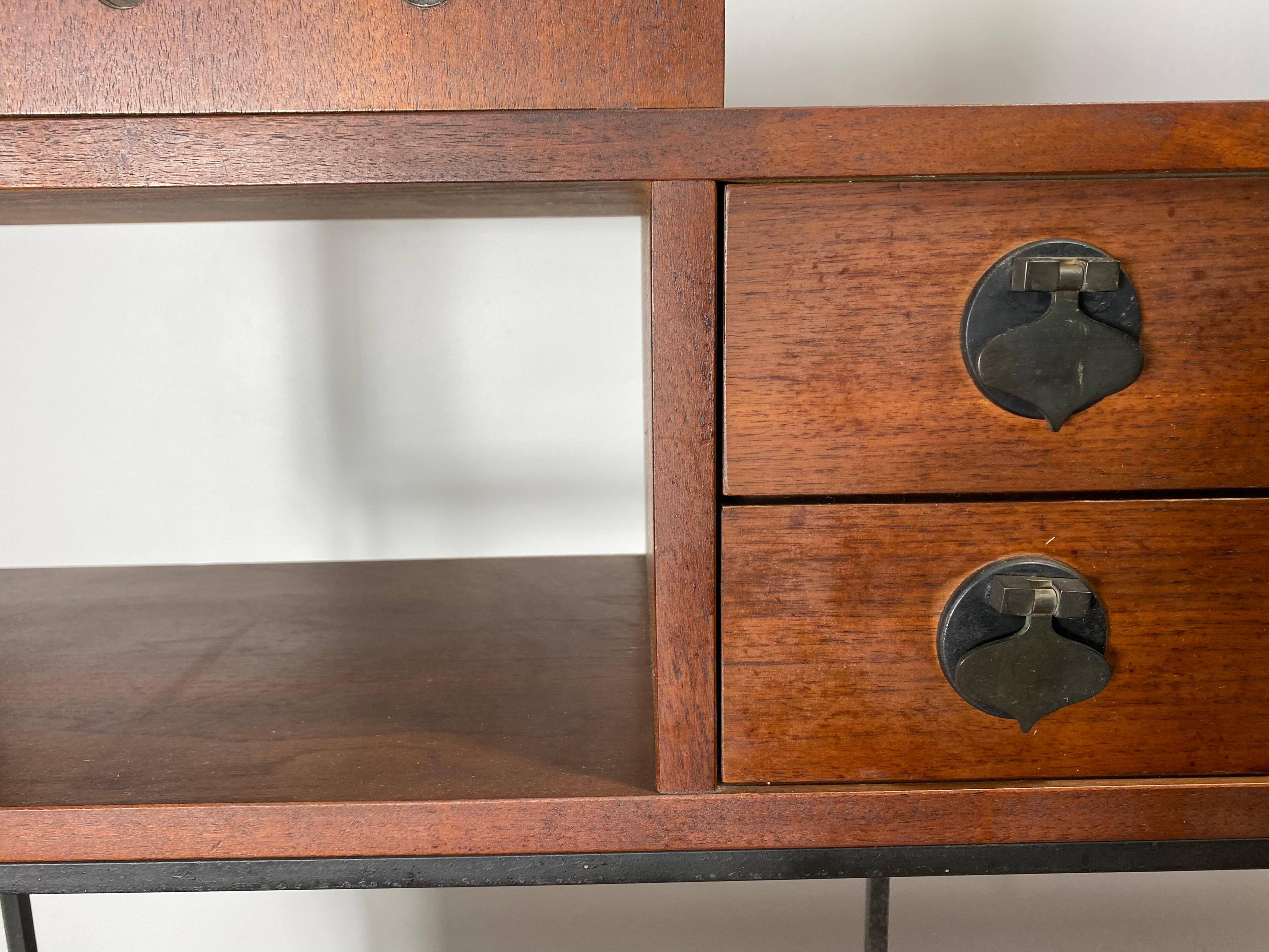 Rare American Modernist Walnut/Iron Credenza, Hutch, Room Divider, Spade Pulls 3
