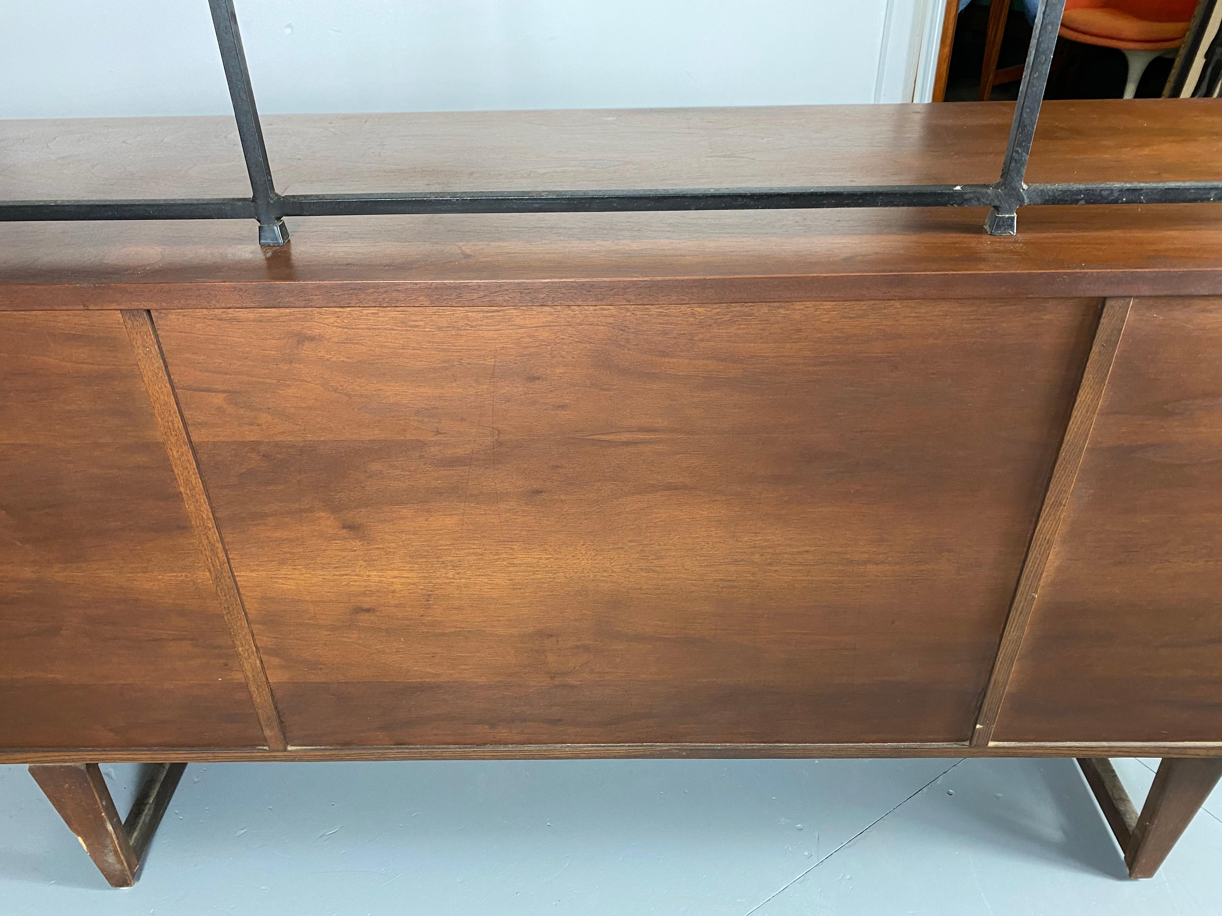Rare American Modernist Walnut/Iron Credenza, Hutch, Room Divider, Spade Pulls 6