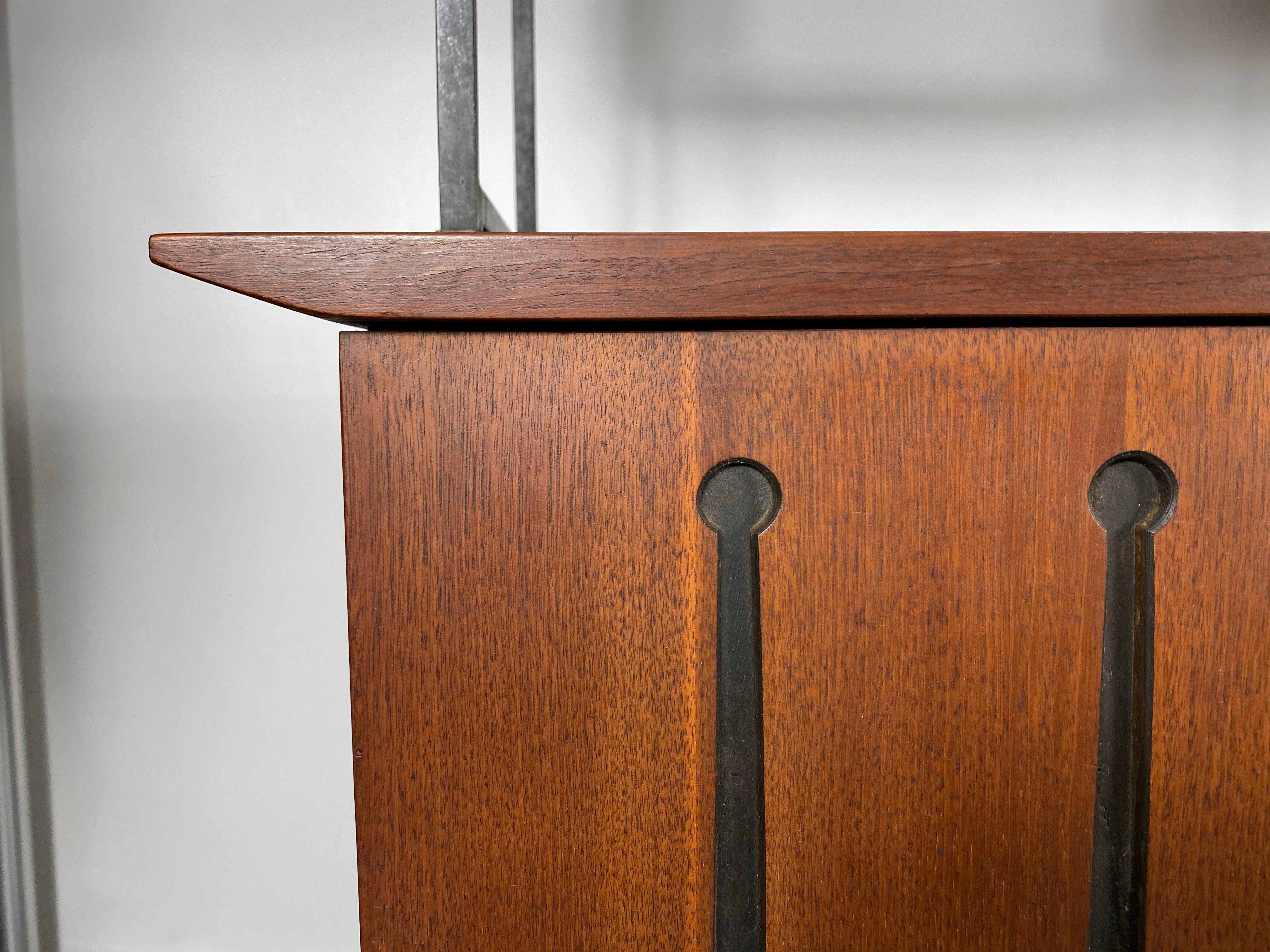 Mid-Century Modern Rare American Modernist Walnut/Iron Credenza, Hutch, Room Divider, Spade Pulls