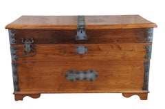 Rare American Pine Campaign Banded Stacking Swivel Top Blanket Chest Trunk 45"