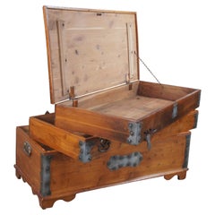 Rare American Pine Banded Stacking Swivel Top Blanket Chest Storage Trunk 45"