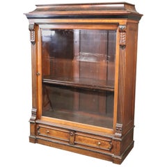 Rare American Victorian Renaissance Revival Burled Walnut Vitrine Bookcase C1870