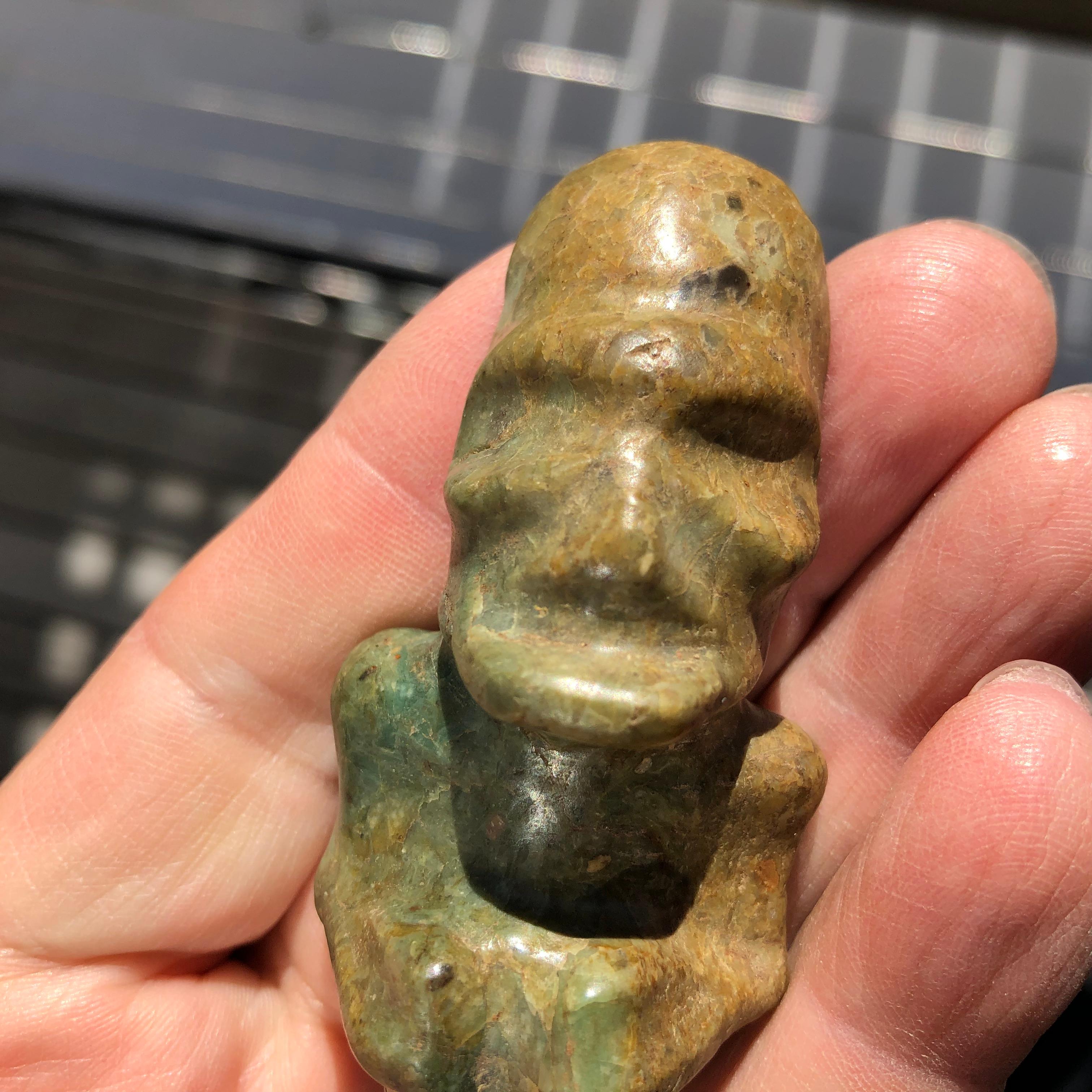 Pre-Columbian, Hispaniola, Arawak Peoples, Taino Native Indians, 1000 to 1500 CE. , #3

Taino Jade Anthropic Pendant of a Figure with a 