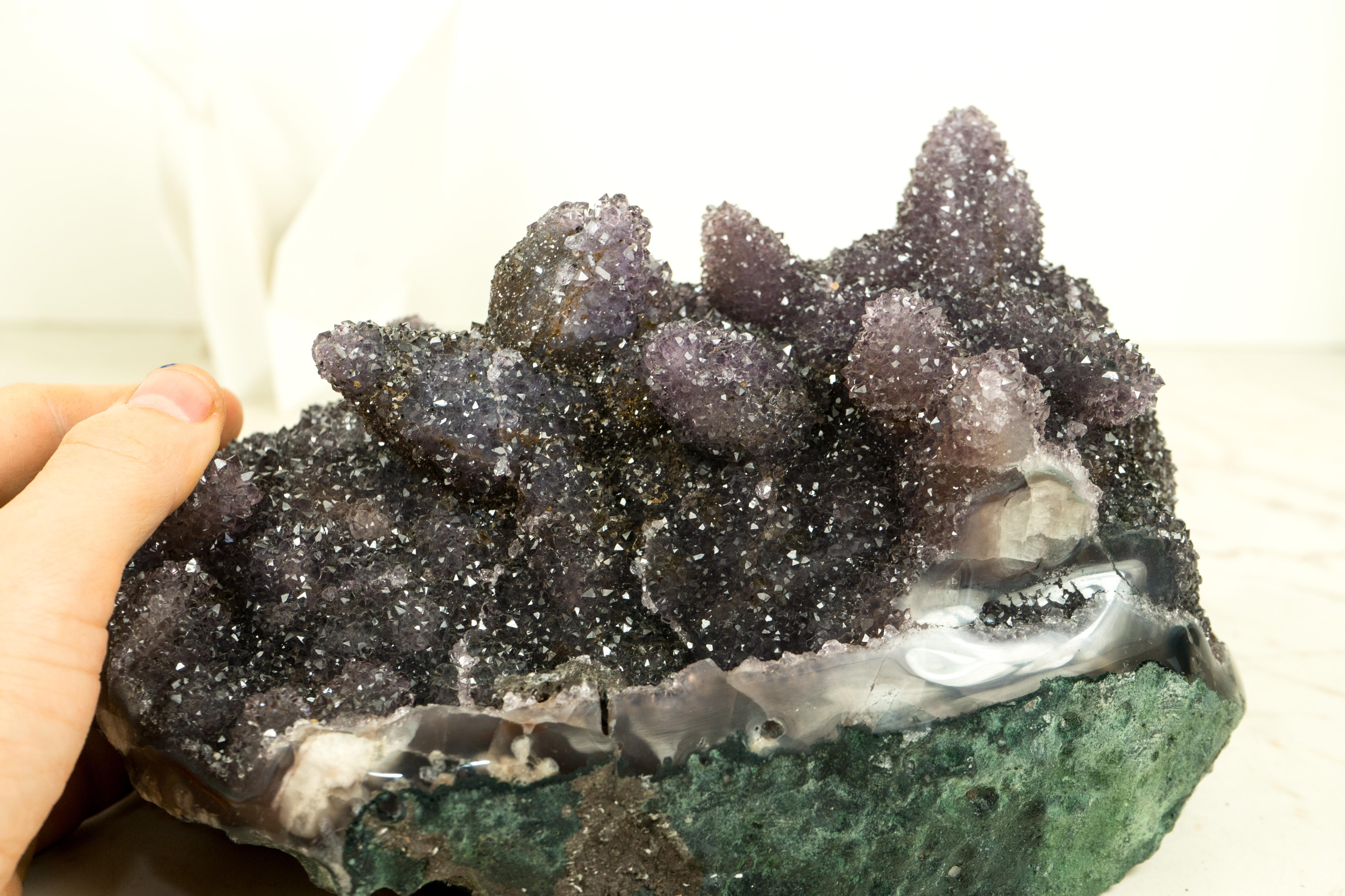 Rare Amethyst Crystal Pseudomorph After Calcite on Agate Matrix, Amethyst Flower For Sale 5
