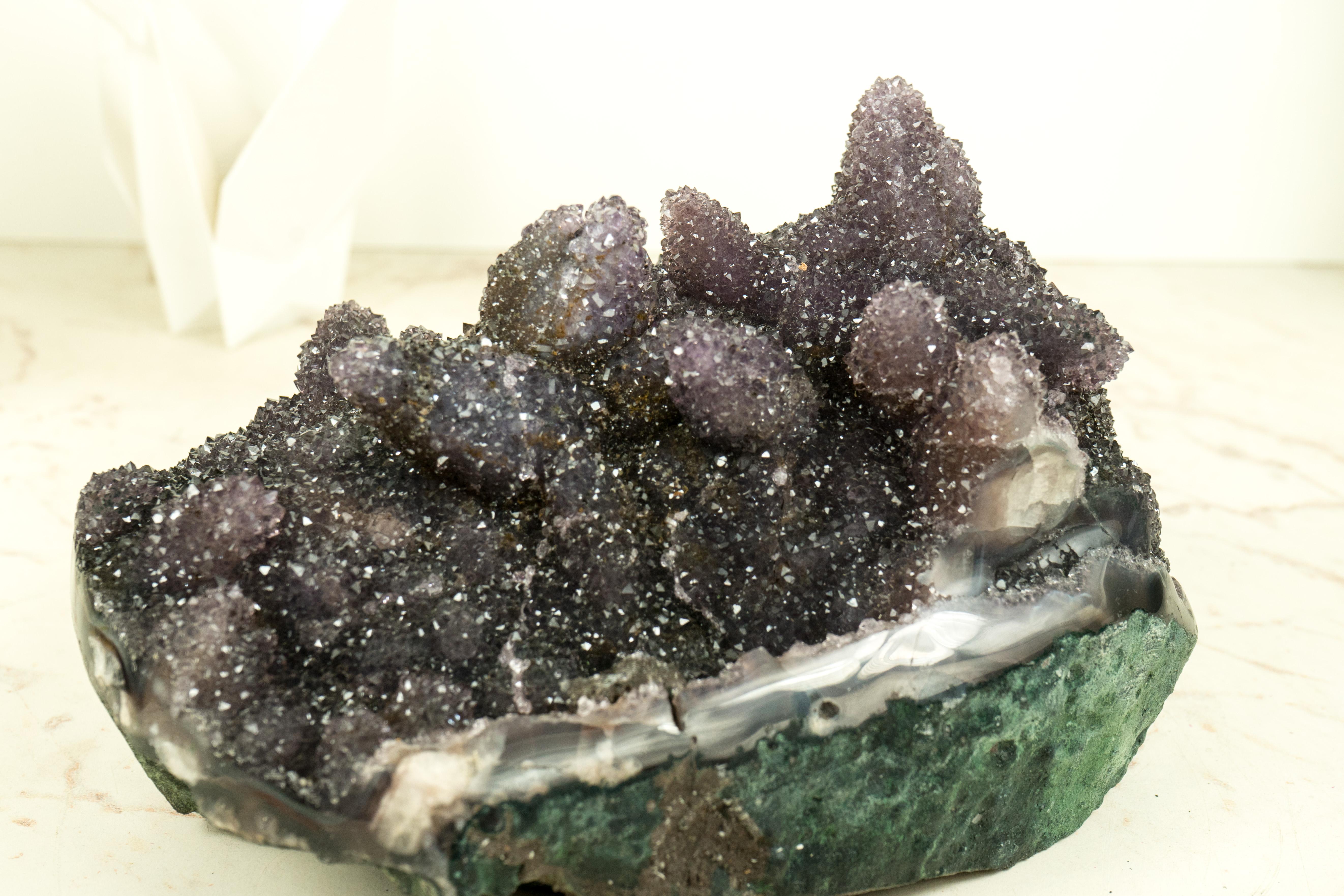 Rare Amethyst Crystal Pseudomorph After Calcite on Agate Matrix, Amethyst Flower For Sale 6
