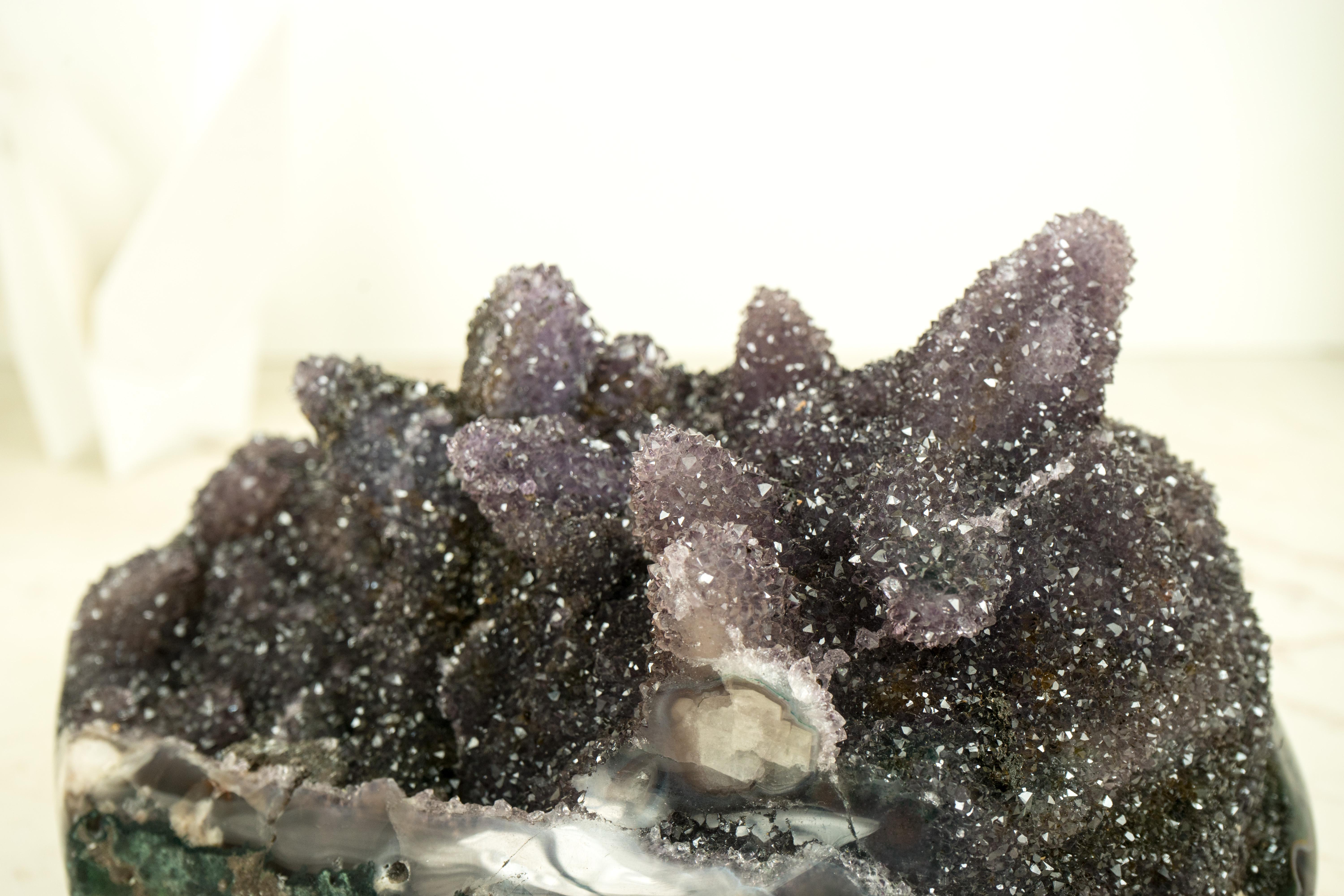 Rare Amethyst Crystal Pseudomorph After Calcite on Agate Matrix, Amethyst Flower For Sale 7
