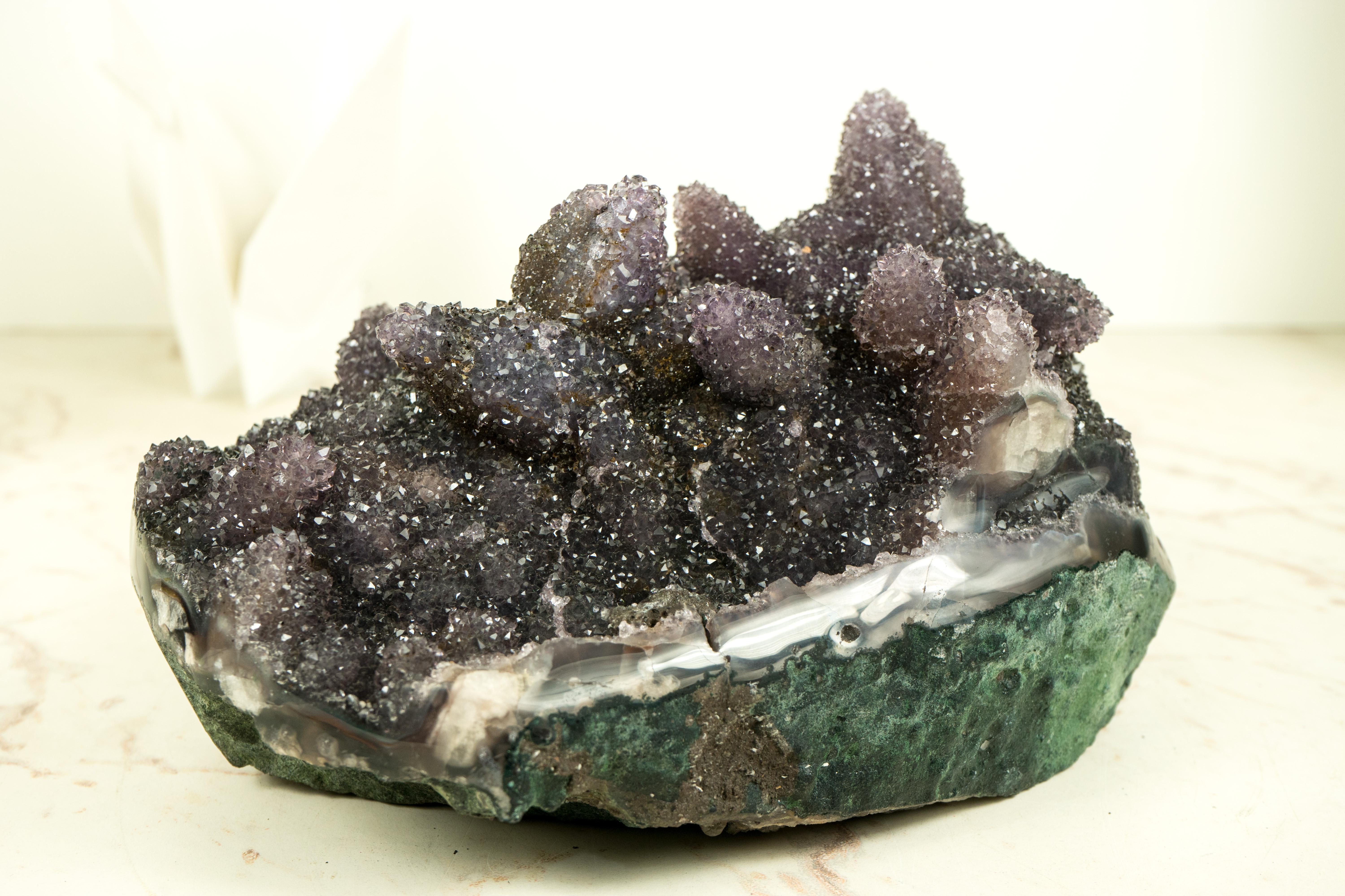 Rare Amethyst Crystal Pseudomorph After Calcite on Agate Matrix, Amethyst Flower For Sale 8