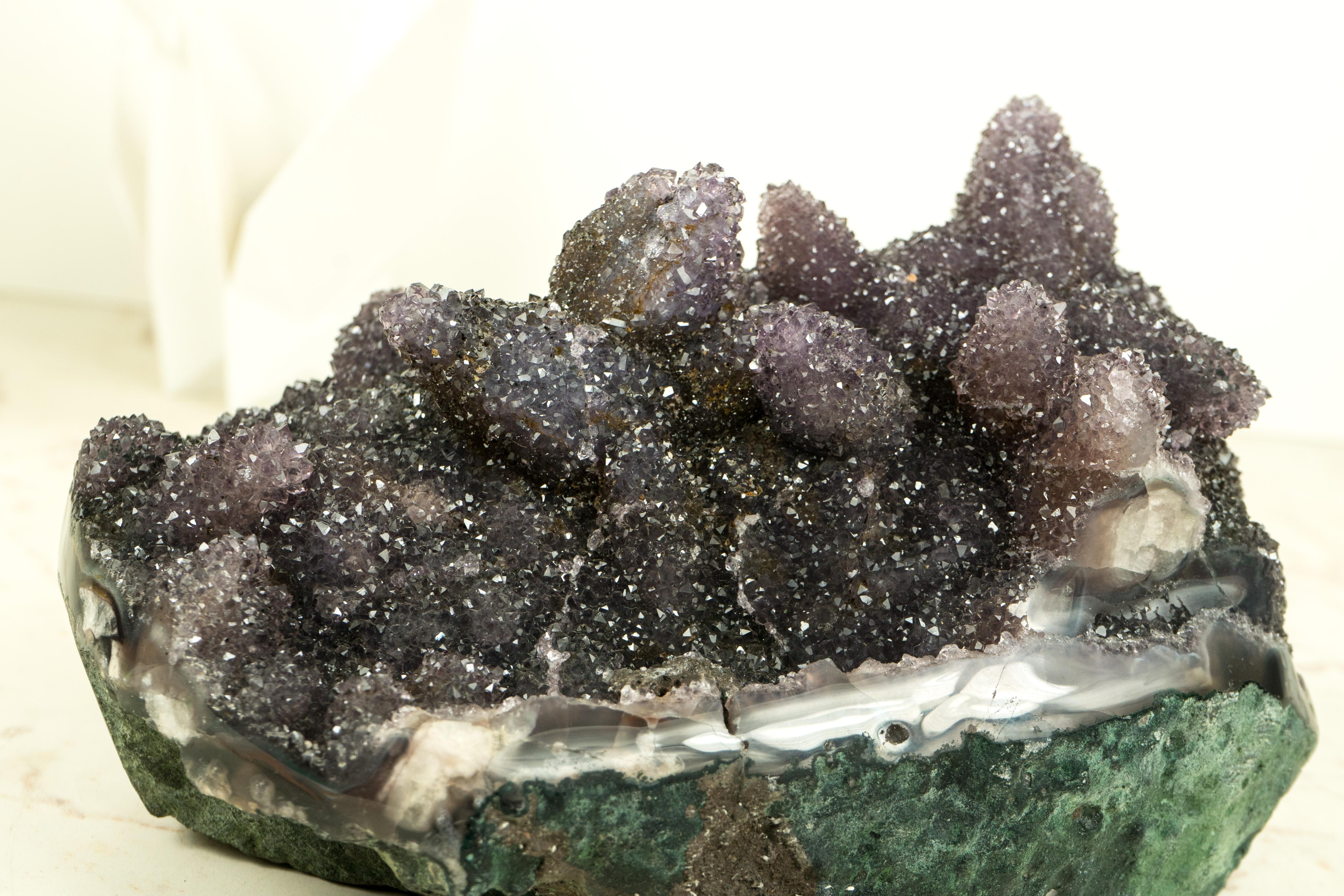 Rare Amethyst Crystal Pseudomorph After Calcite on Agate Matrix, Amethyst Flower For Sale 9