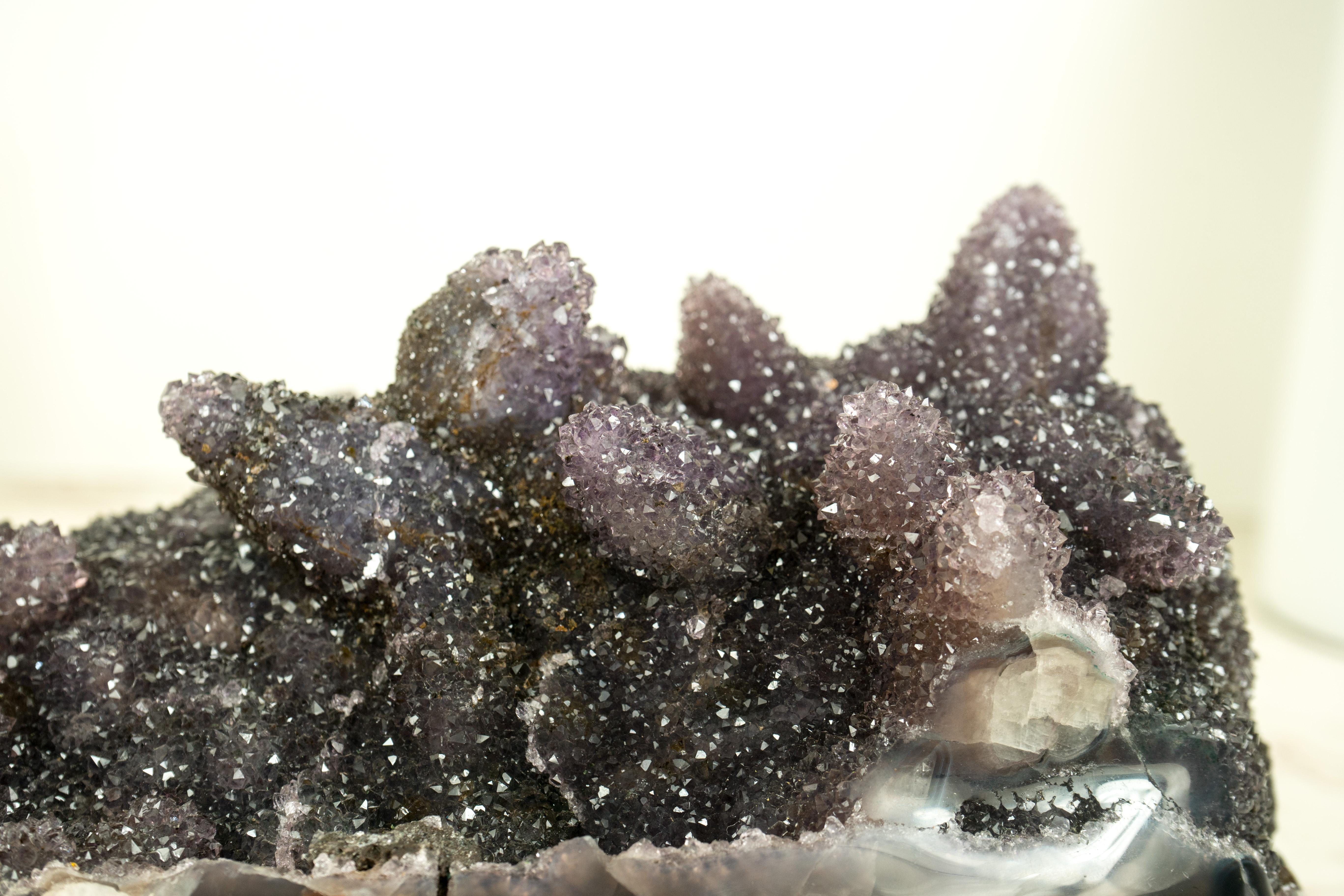 Rare Amethyst Crystal Pseudomorph After Calcite on Agate Matrix, Amethyst Flower For Sale 10