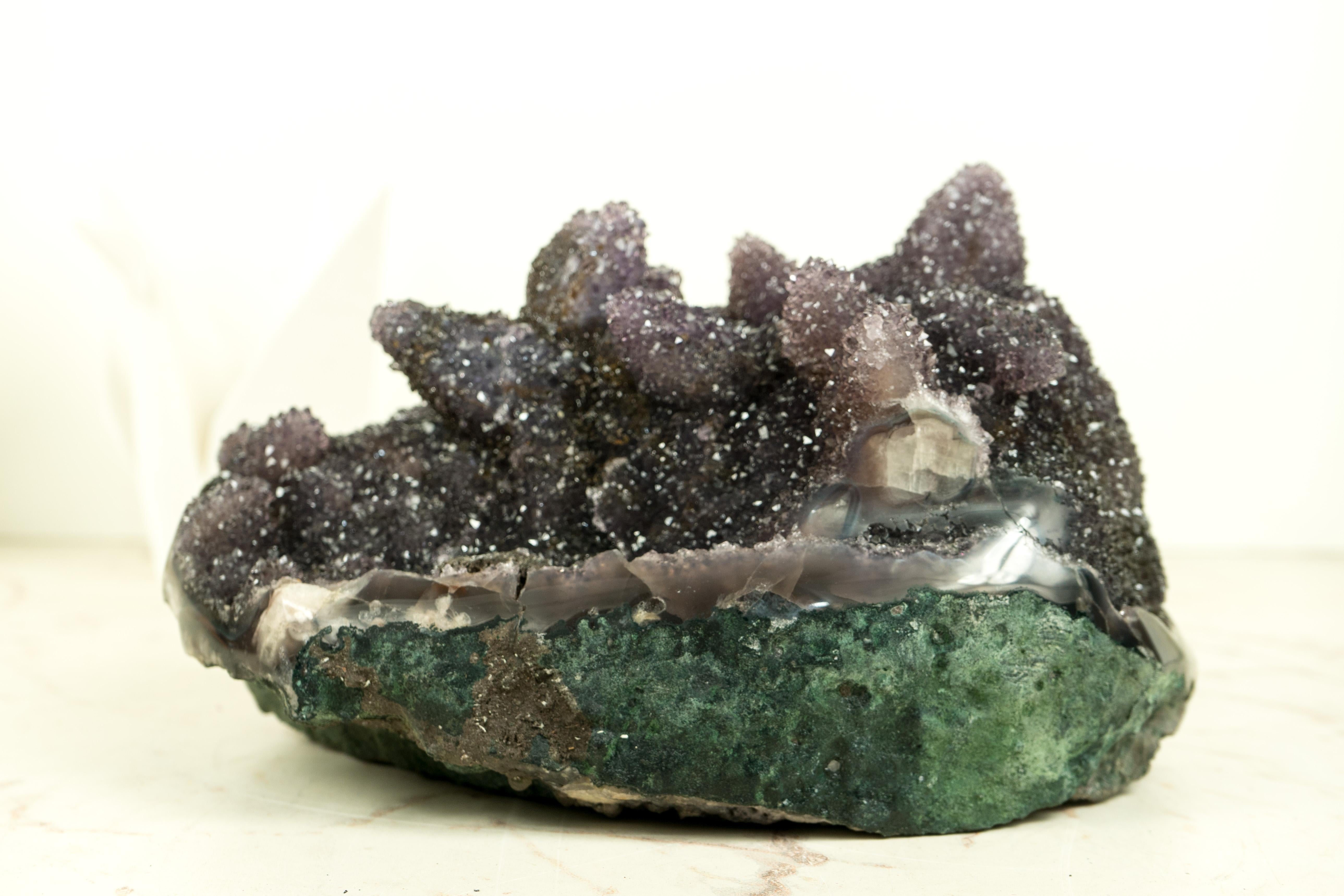 Rare Amethyst Crystal Pseudomorph After Calcite on Agate Matrix, Amethyst Flower For Sale 11