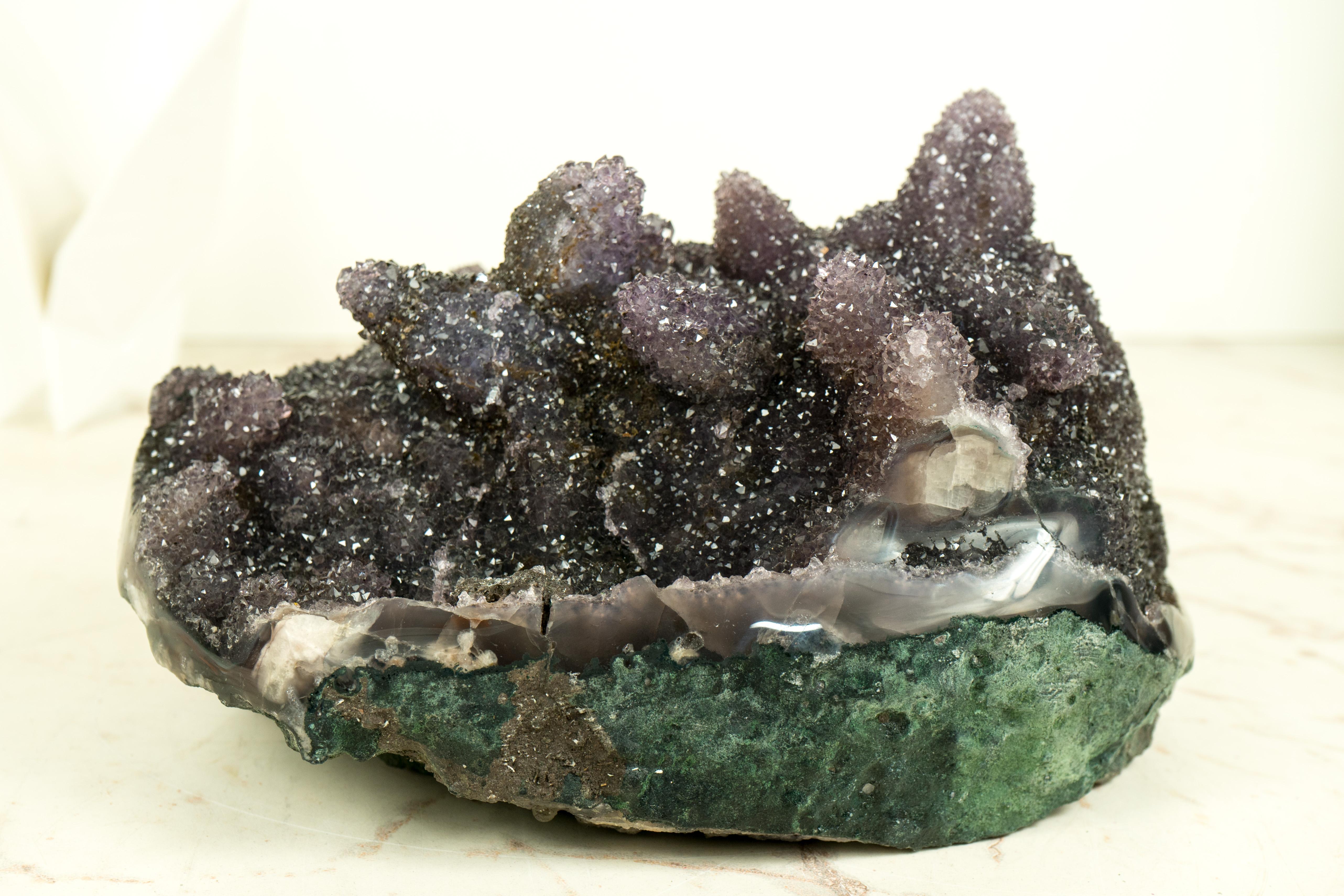 Rare Amethyst Crystal Pseudomorph After Calcite on Agate Matrix, Amethyst Flower For Sale 12