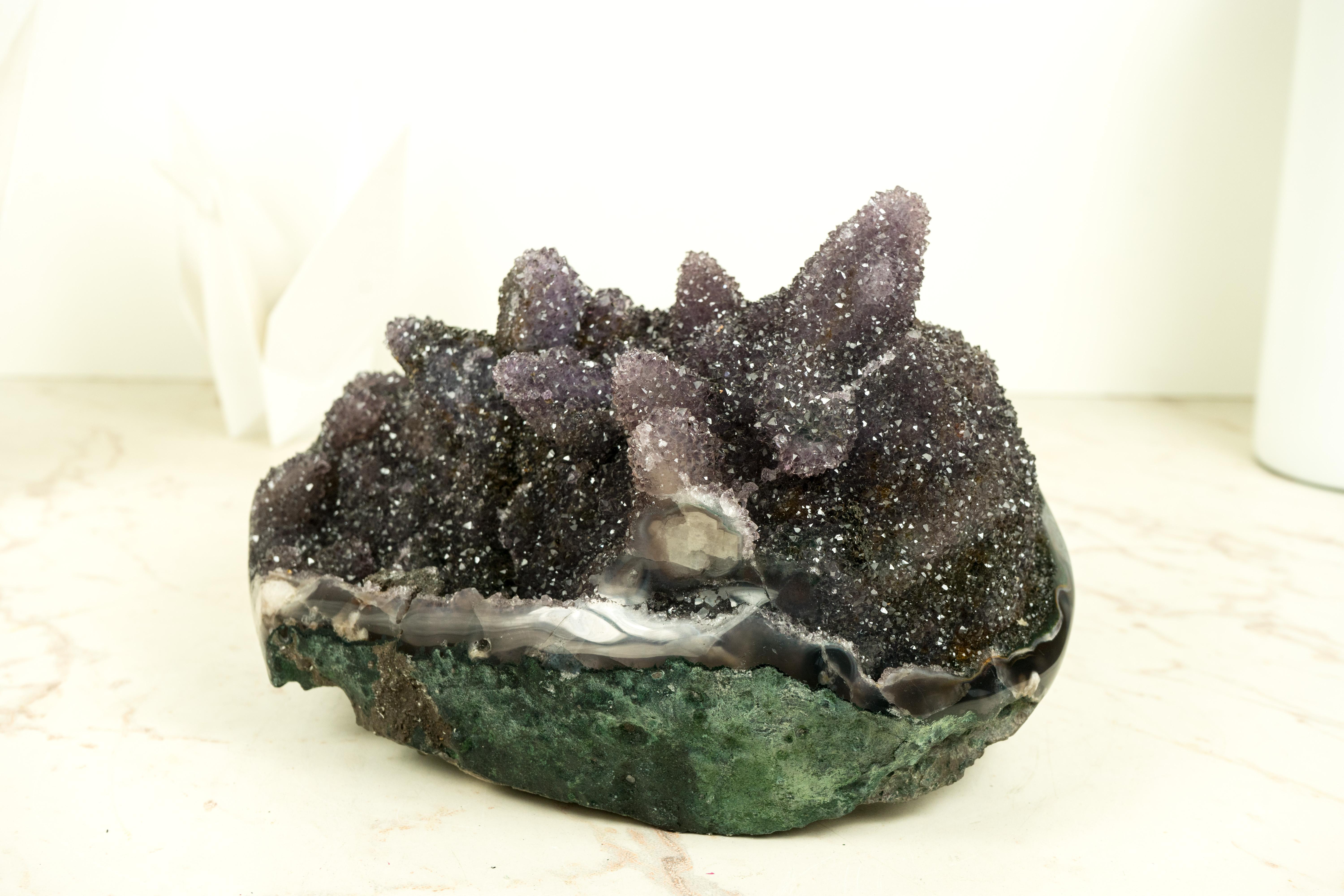 Brazilian Rare Amethyst Crystal Pseudomorph After Calcite on Agate Matrix, Amethyst Flower For Sale