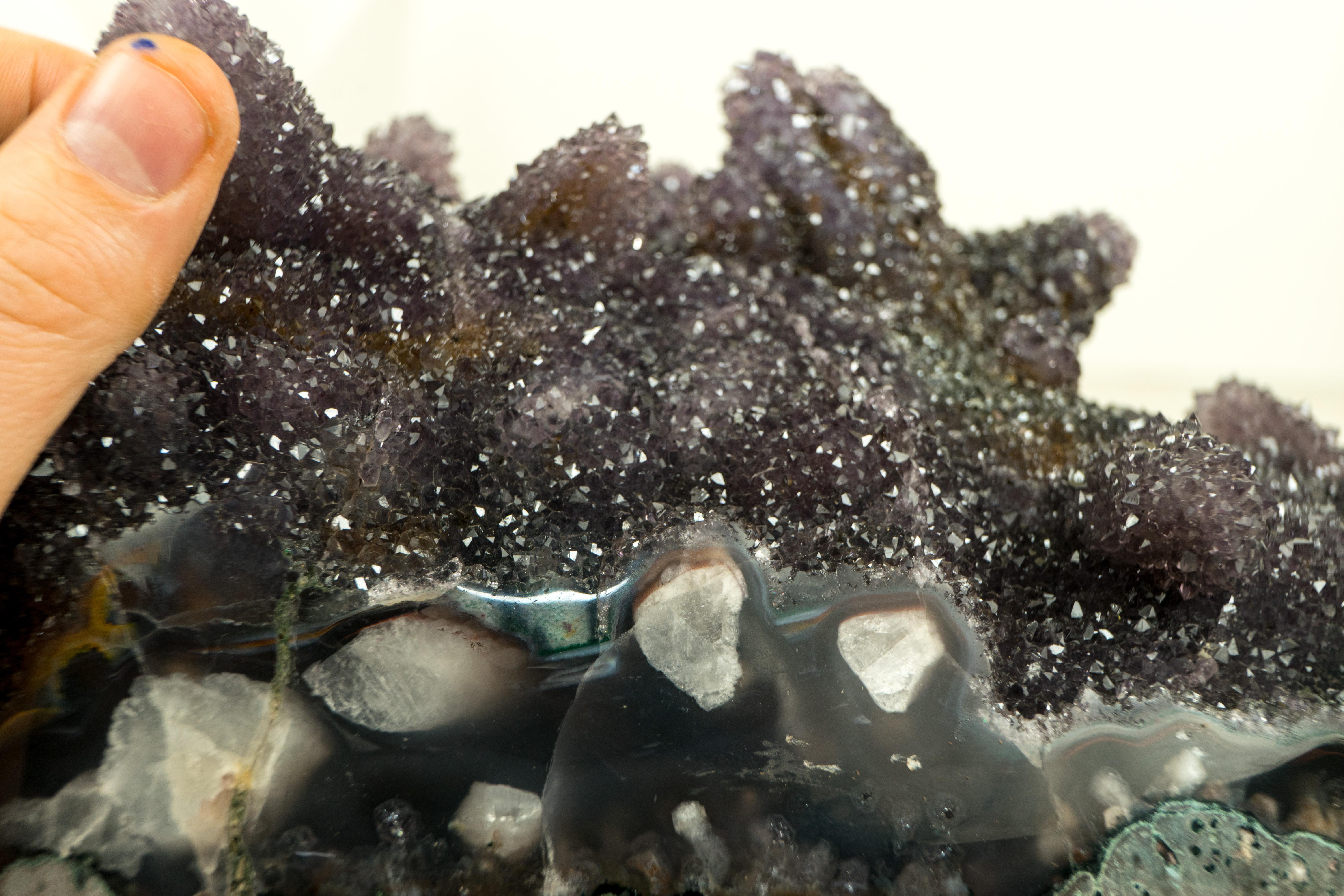 Rare Amethyst Crystal Pseudomorph After Calcite on Agate Matrix, Amethyst Flower In New Condition For Sale In Ametista Do Sul, BR
