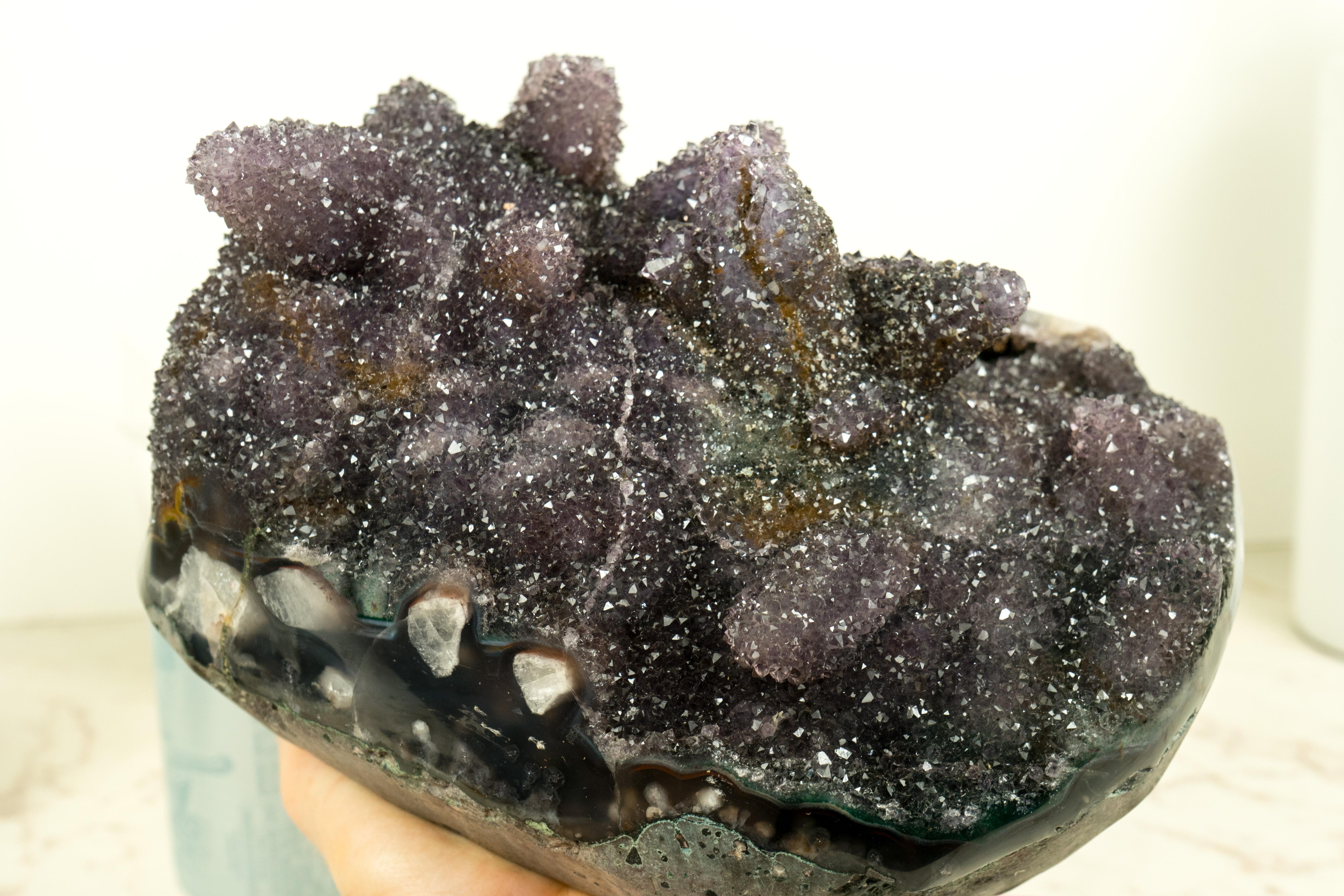 Rare Amethyst Crystal Pseudomorph After Calcite on Agate Matrix, Amethyst Flower For Sale 1
