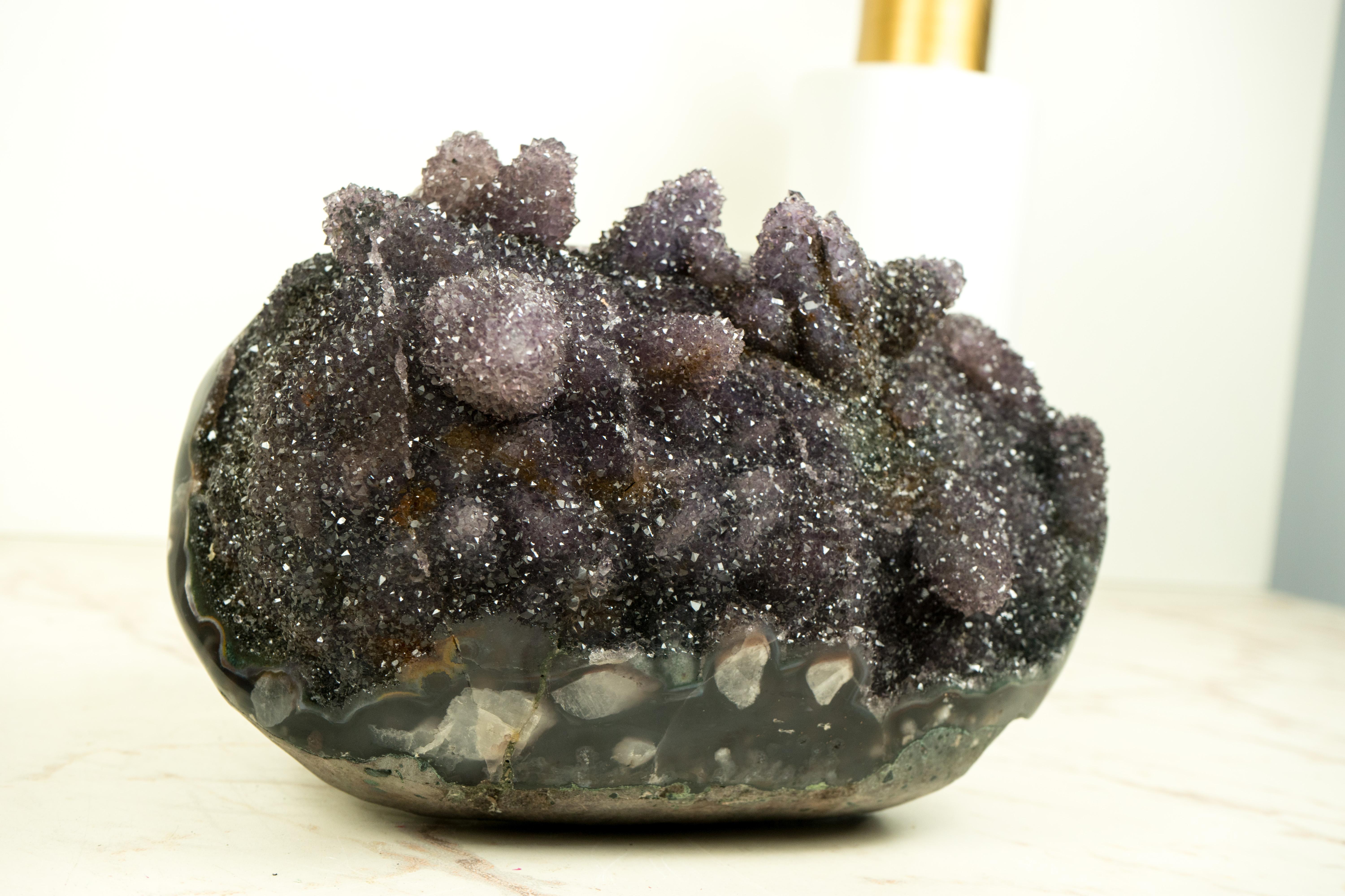 Rare Amethyst Crystal Pseudomorph After Calcite on Agate Matrix, Amethyst Flower For Sale 3