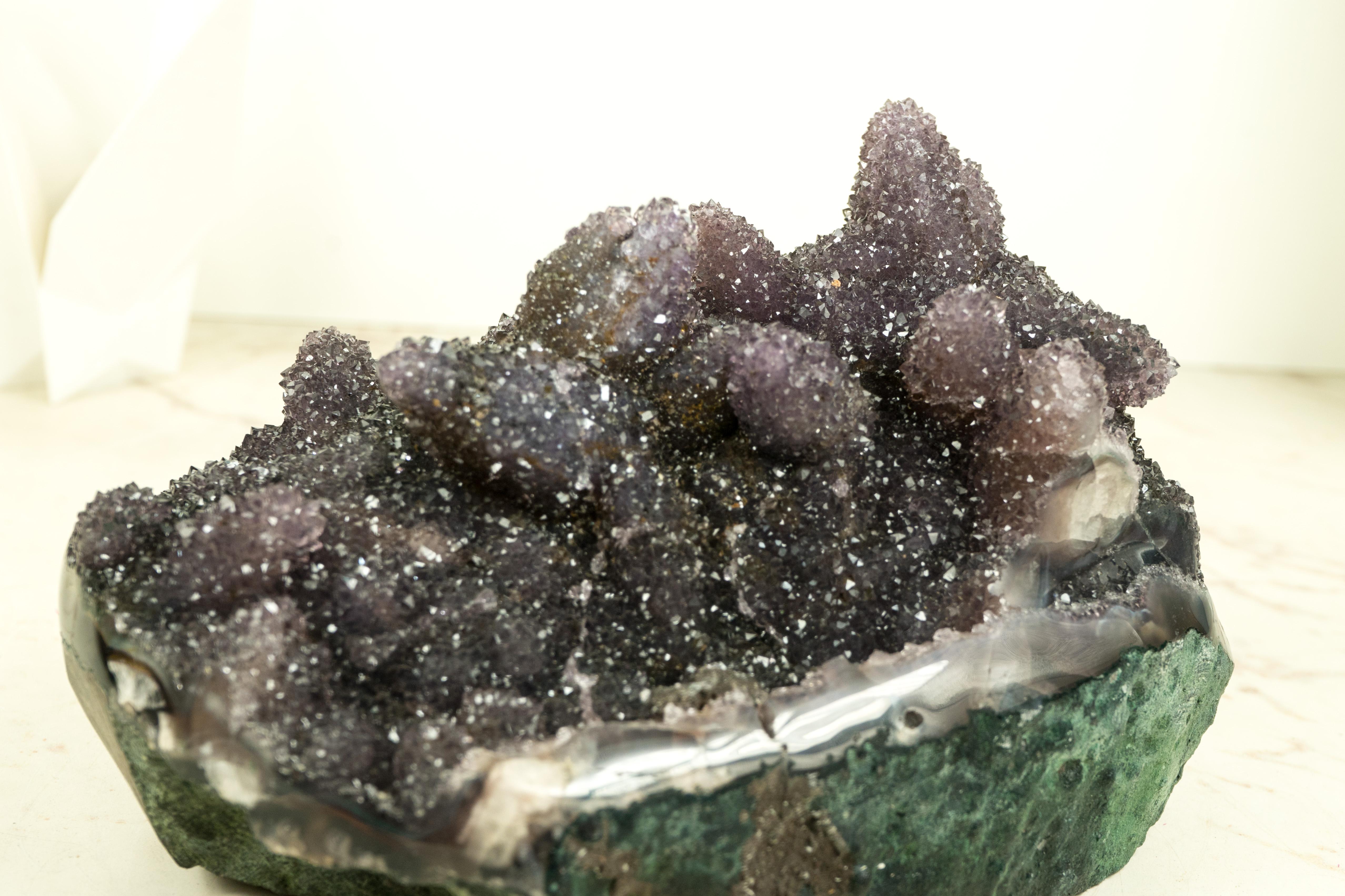 Rare Amethyst Crystal Pseudomorph After Calcite on Agate Matrix, Amethyst Flower For Sale 4