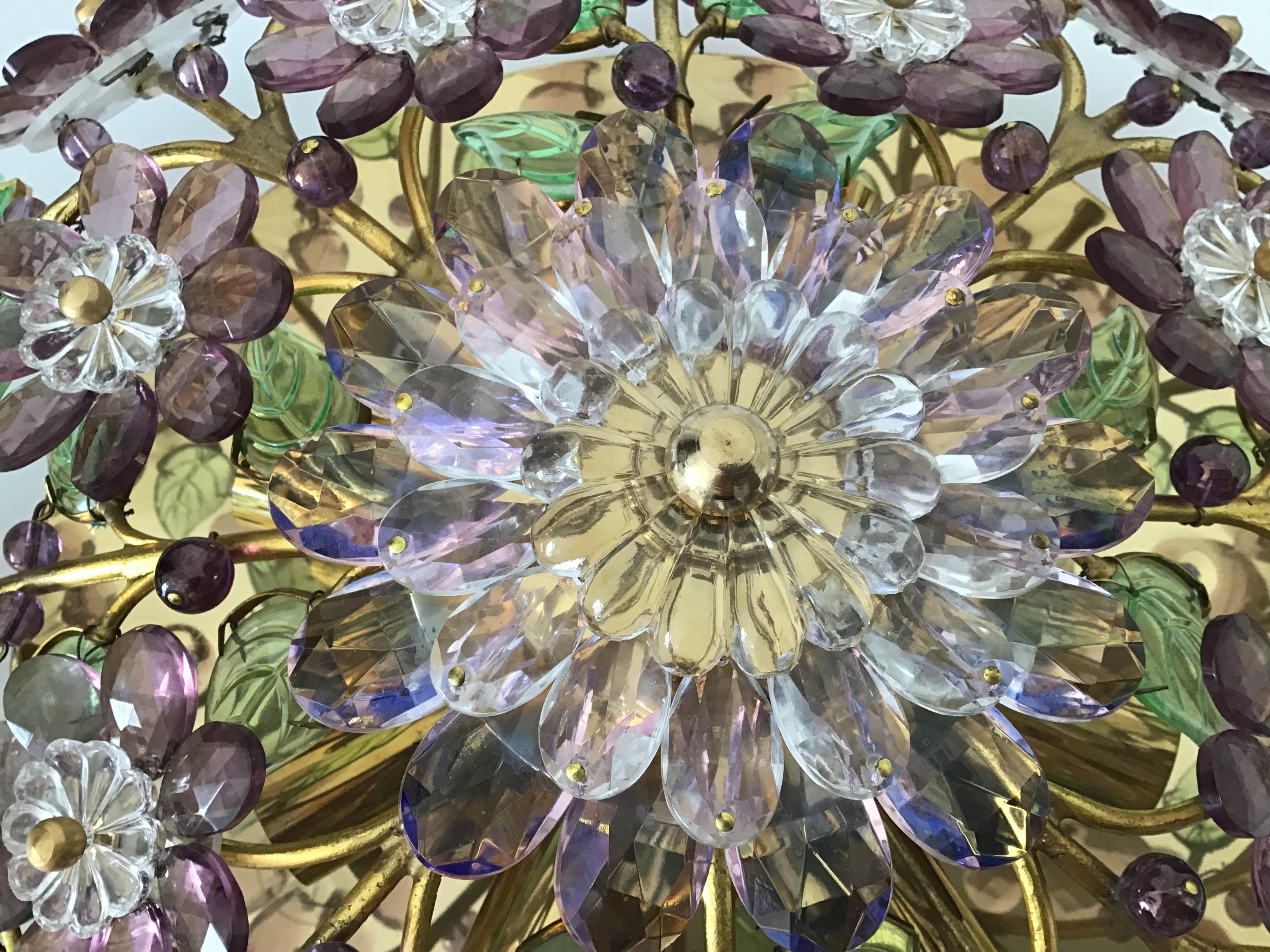 Gilt Beautiful Amethyst Flush Mount in the Style of Maison Baguès, circa 1960s