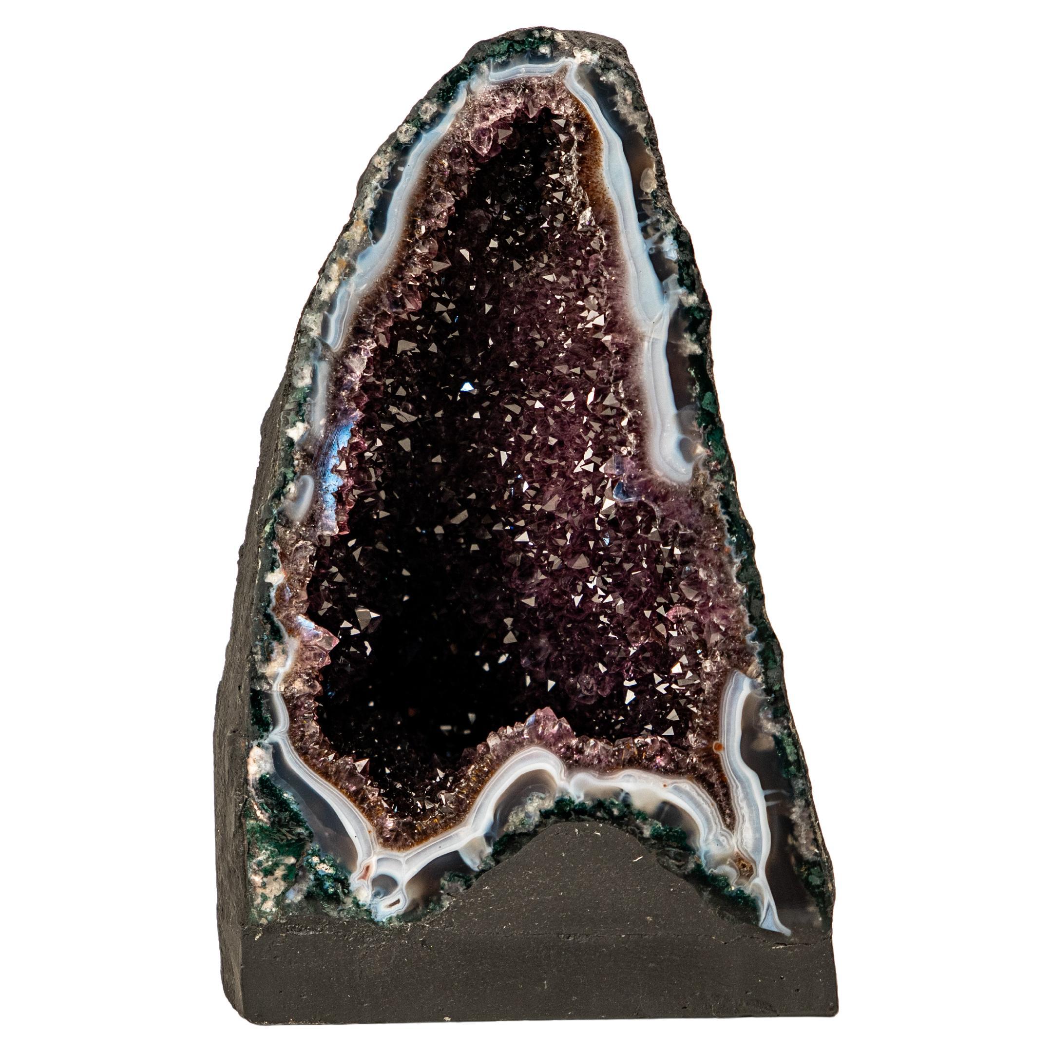 Rare Amethyst Geode Cathedral with White Agate Frame For Sale