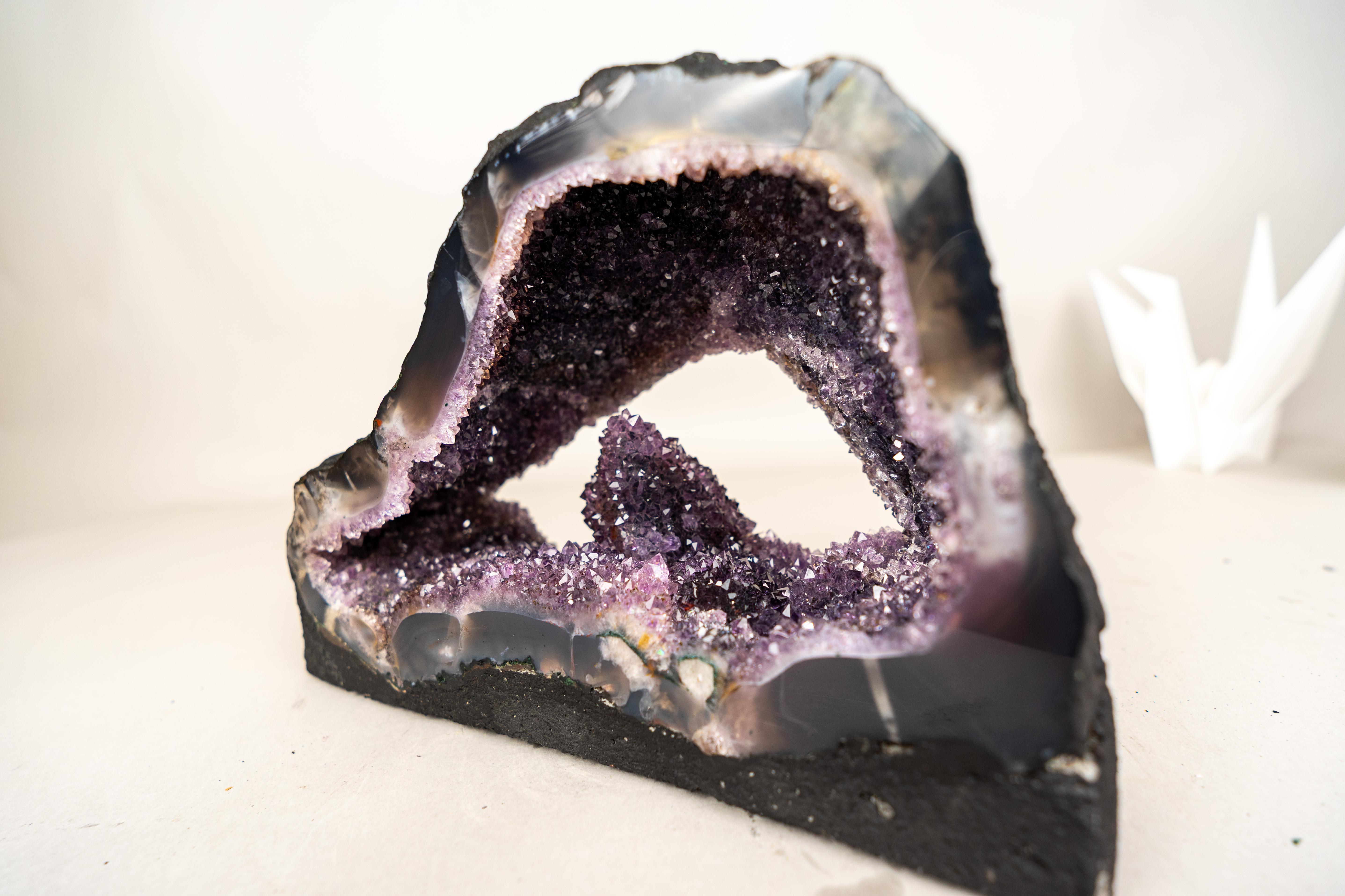 Brazilian Rare Amethyst Geode with Calcite Crystal Formation For Sale