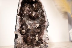 Rare Amethyst Geode with Cubic Calcite & Golden Goethite Druzy