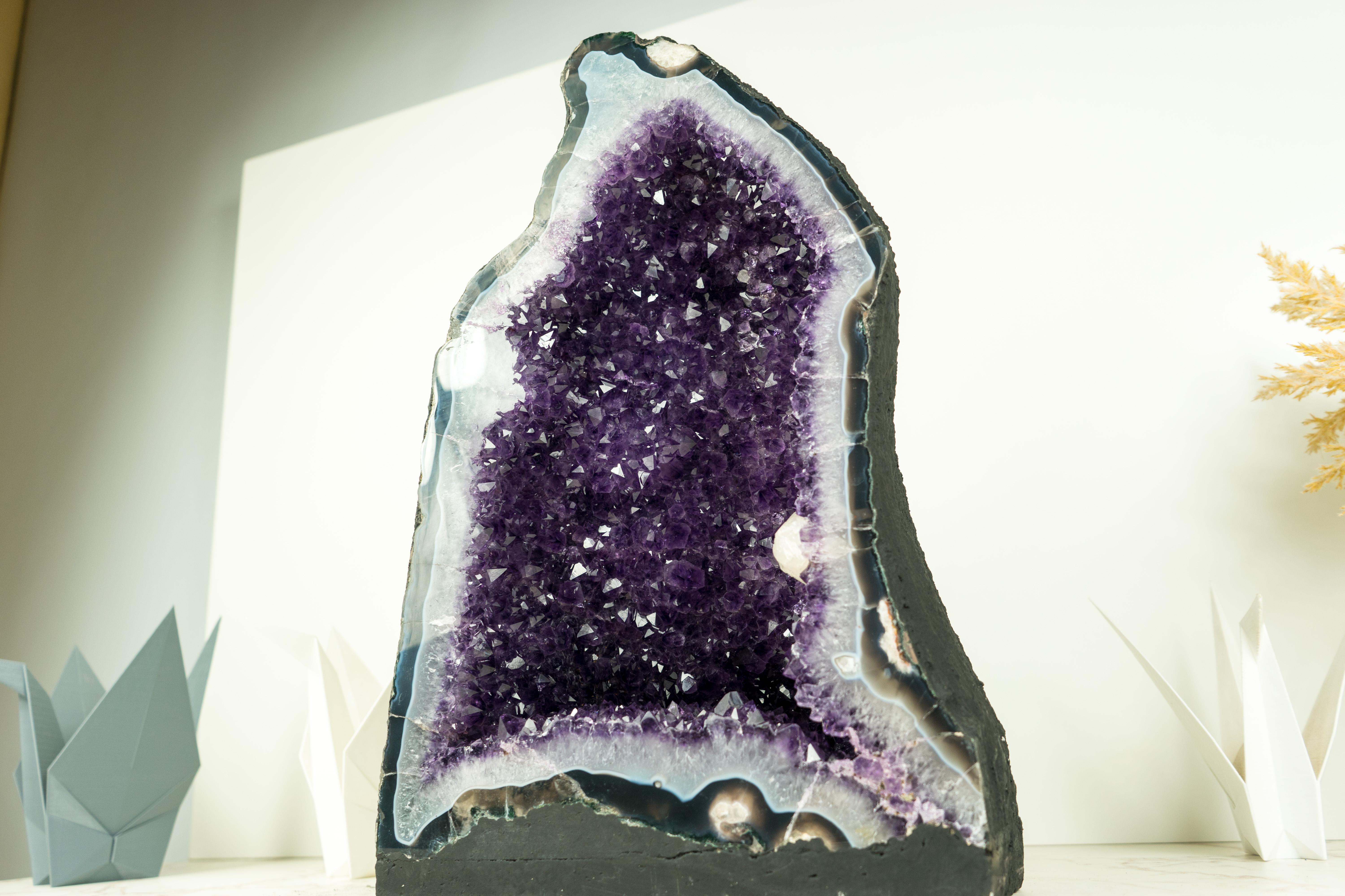 Rare Amethyst Geode with Deep Purple Amethyst, Blue Lace Agate, and Calcitcite For Sale 5