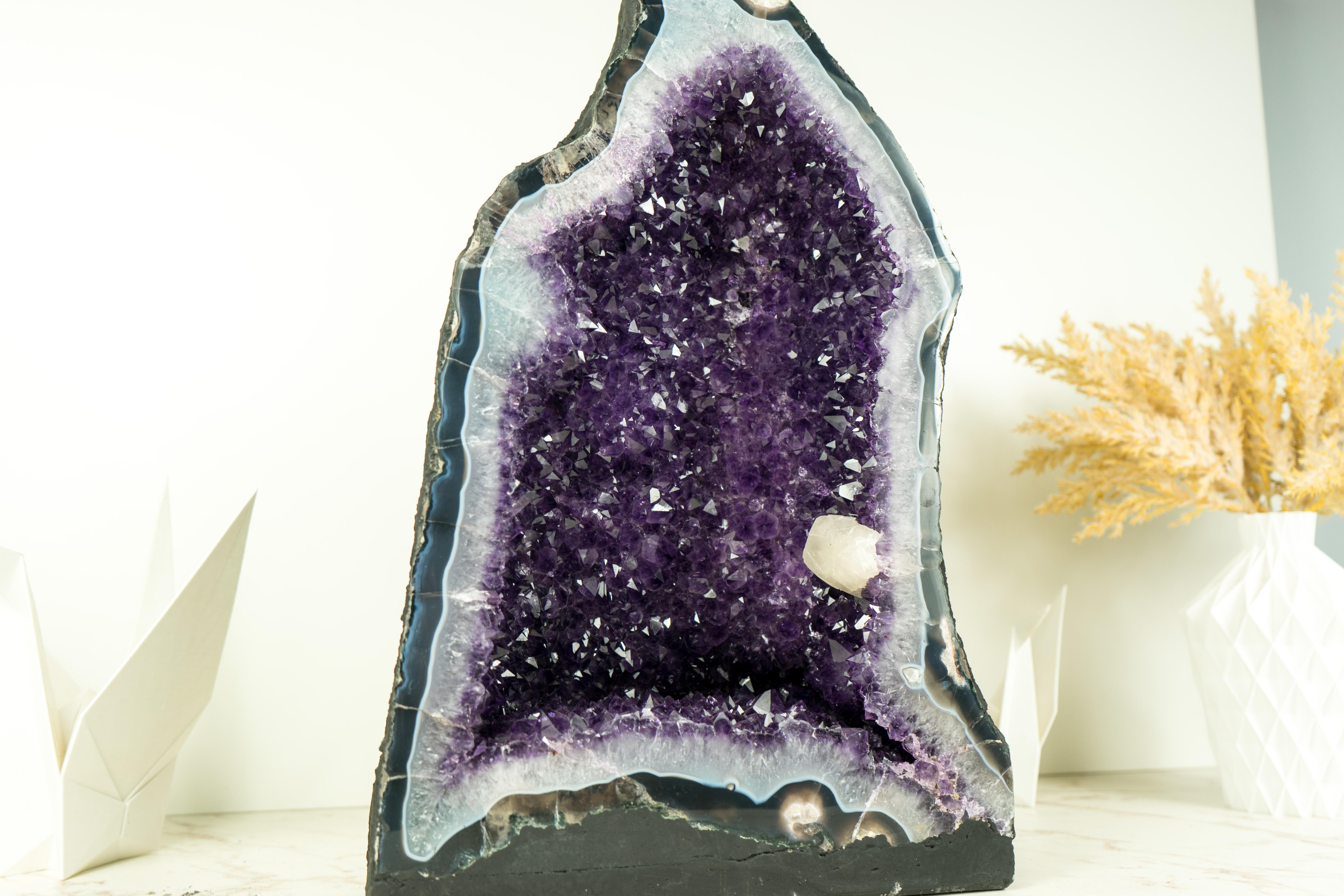 Rare Amethyst Geode with Deep Purple Amethyst, Blue Lace Agate, and Calcitcite For Sale 6