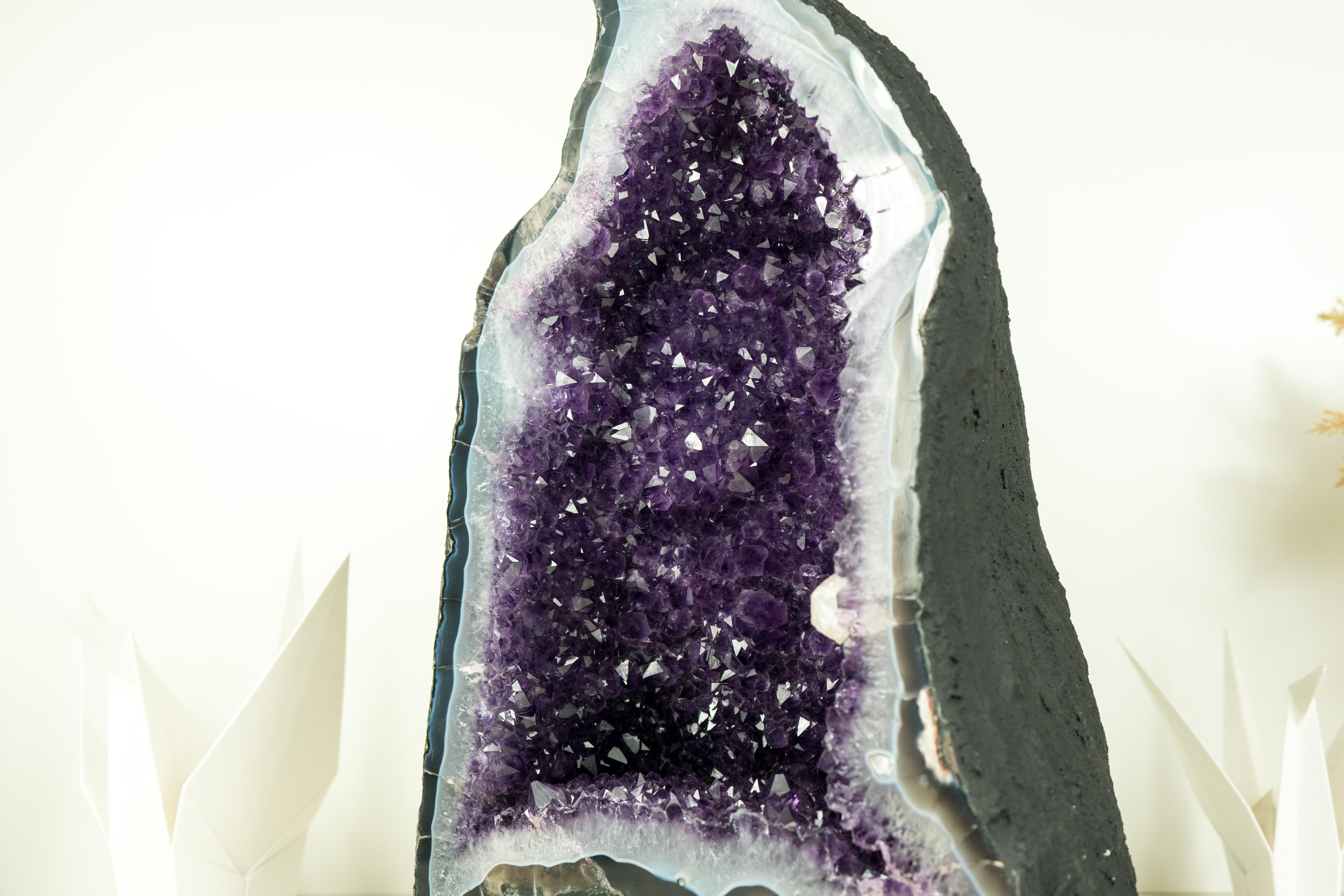 Contemporary Rare Amethyst Geode with Deep Purple Amethyst, Blue Lace Agate, and Calcitcite For Sale