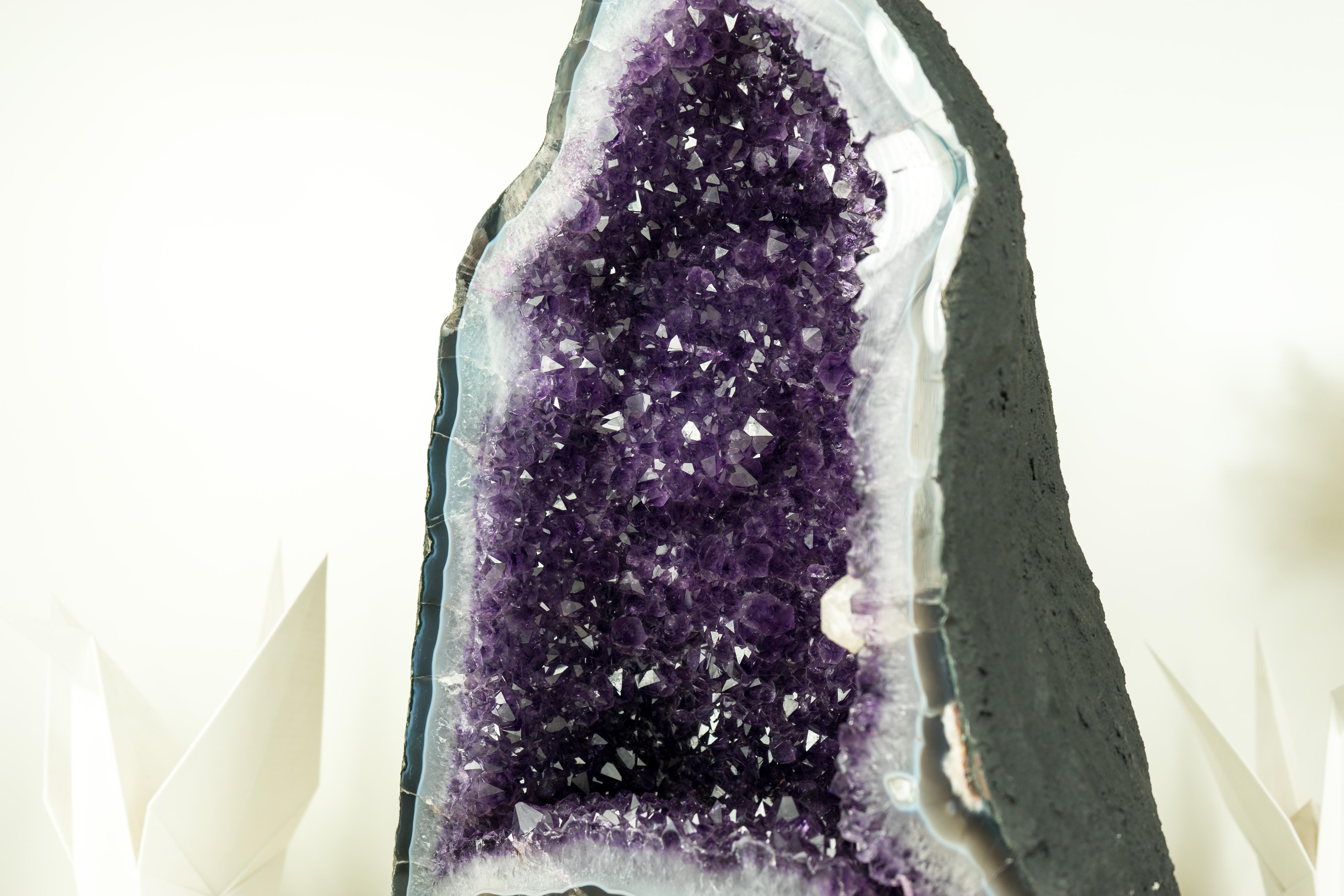 Rare Amethyst Geode with Deep Purple Amethyst, Blue Lace Agate, and Calcitcite For Sale 1