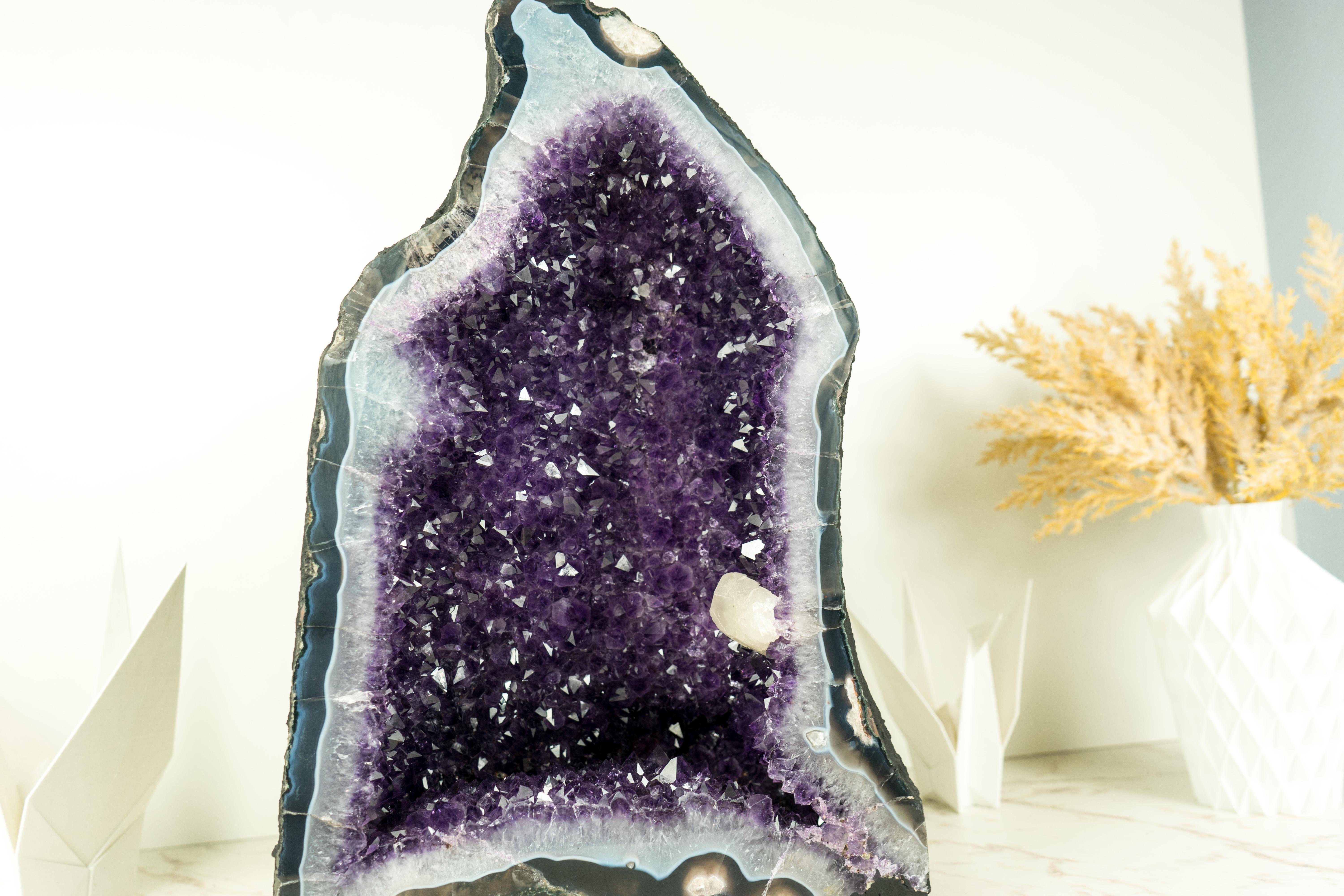 Rare Amethyst Geode with Deep Purple Amethyst, Blue Lace Agate, and Calcitcite For Sale 2