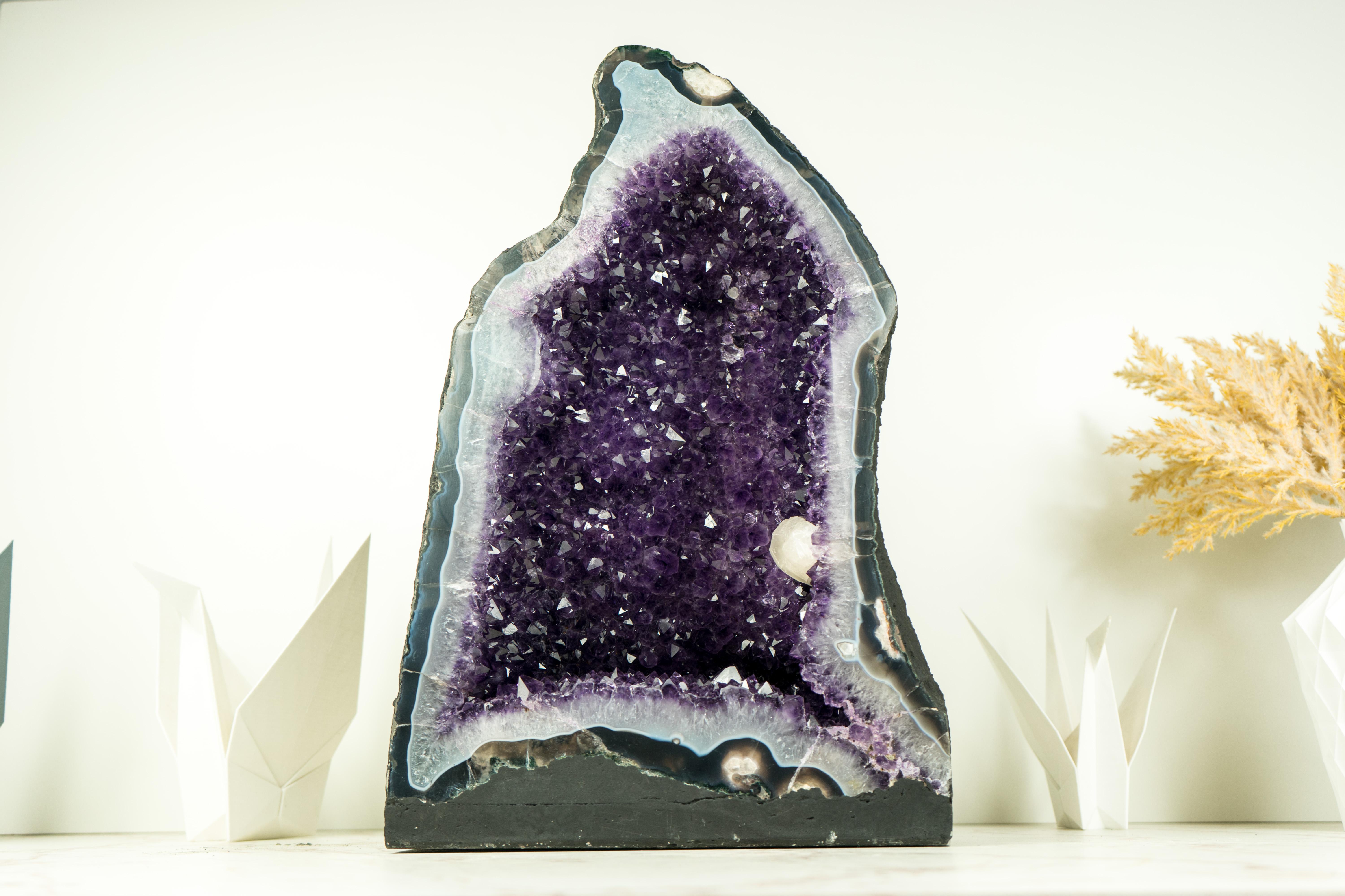 Rare Amethyst Geode with Deep Purple Amethyst, Blue Lace Agate, and Calcitcite For Sale 3