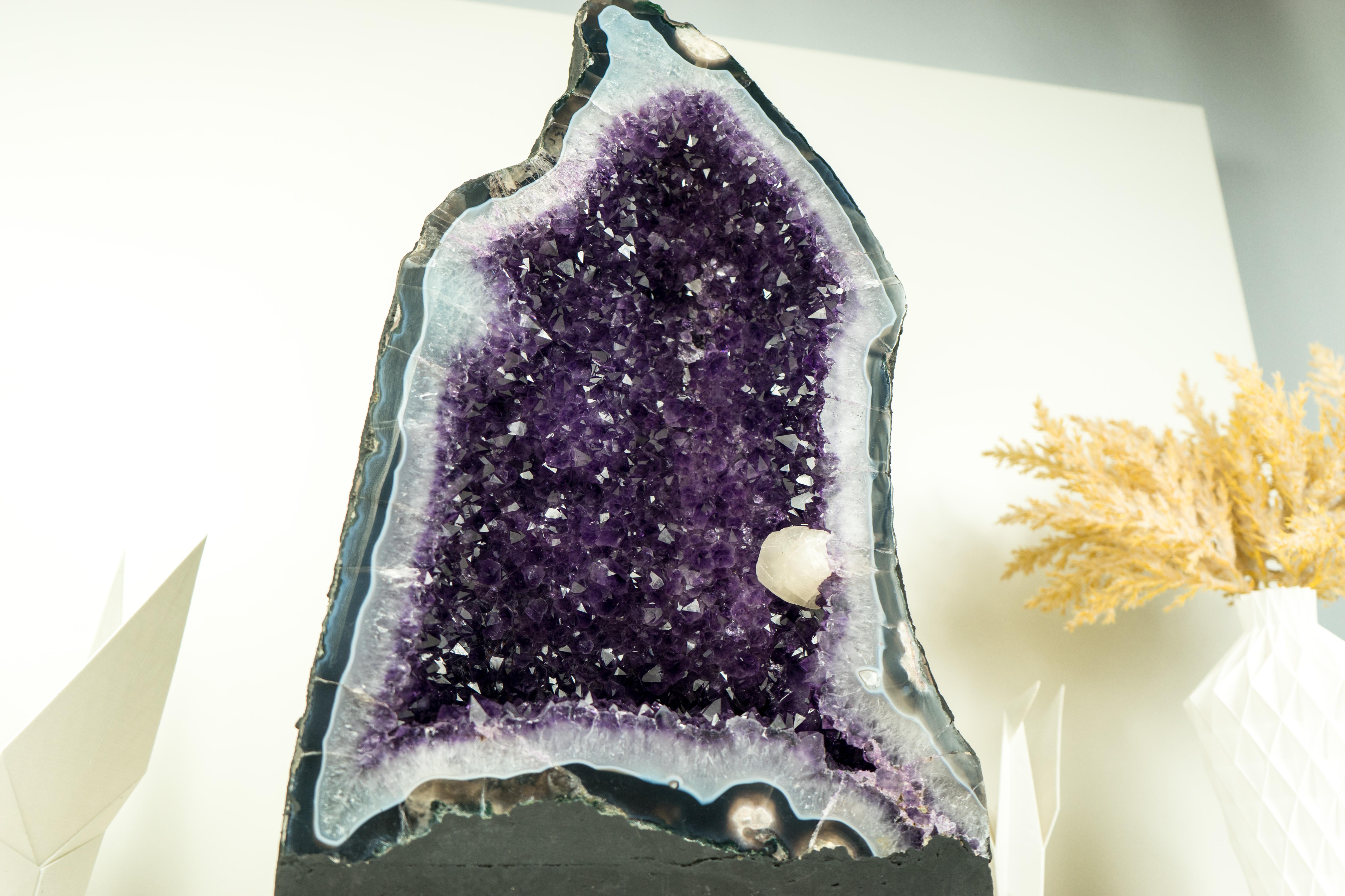Rare Amethyst Geode with Deep Purple Amethyst, Blue Lace Agate, and Calcitcite For Sale 4