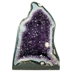 Seltener Amethyst-Geode mit tief lila Amethyst, blauem Spitzen-Achat und Calcitcite