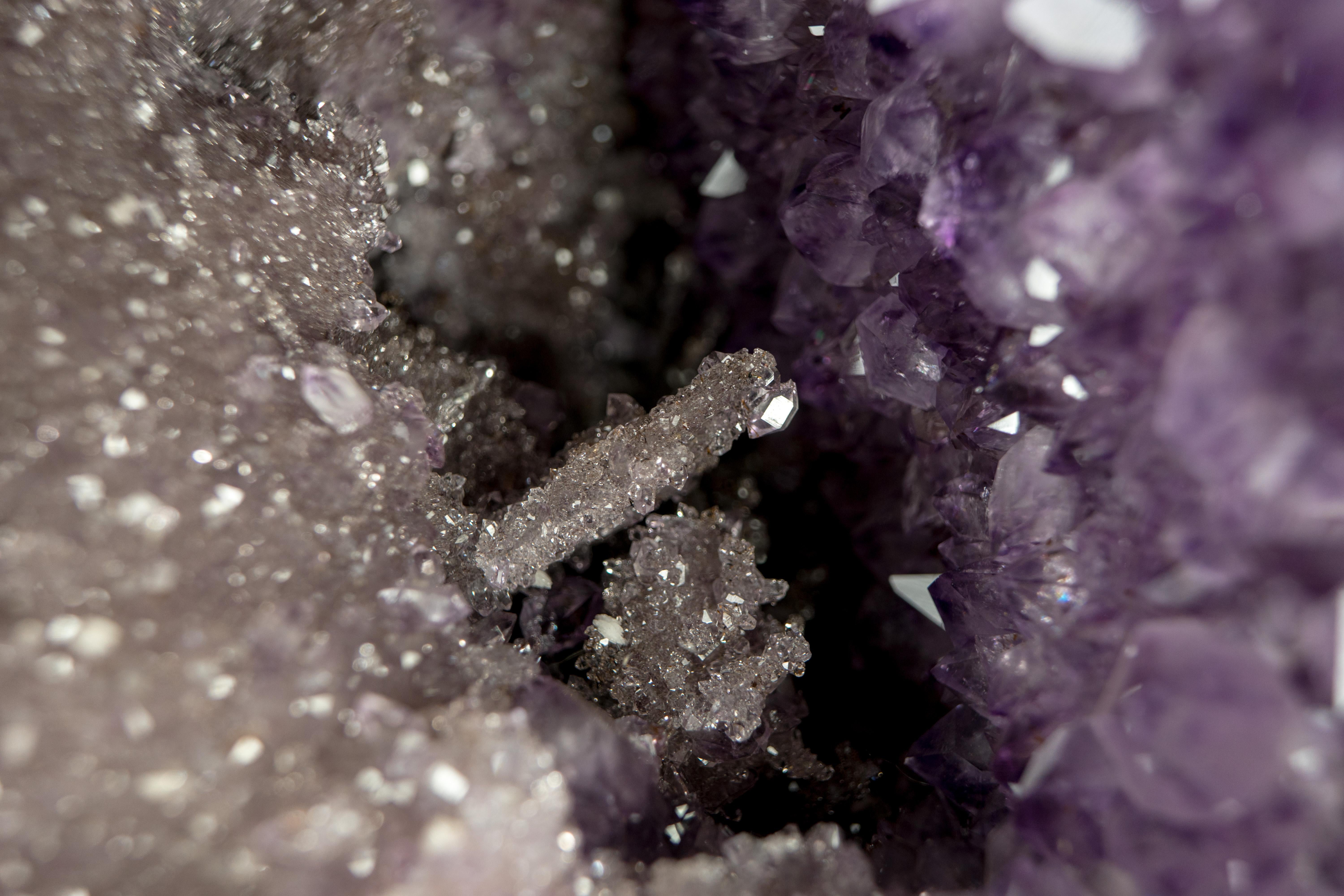 Rare Amethyst Geode with Rosette Crystals and Herkimer Diamond-like Clarity  For Sale 6