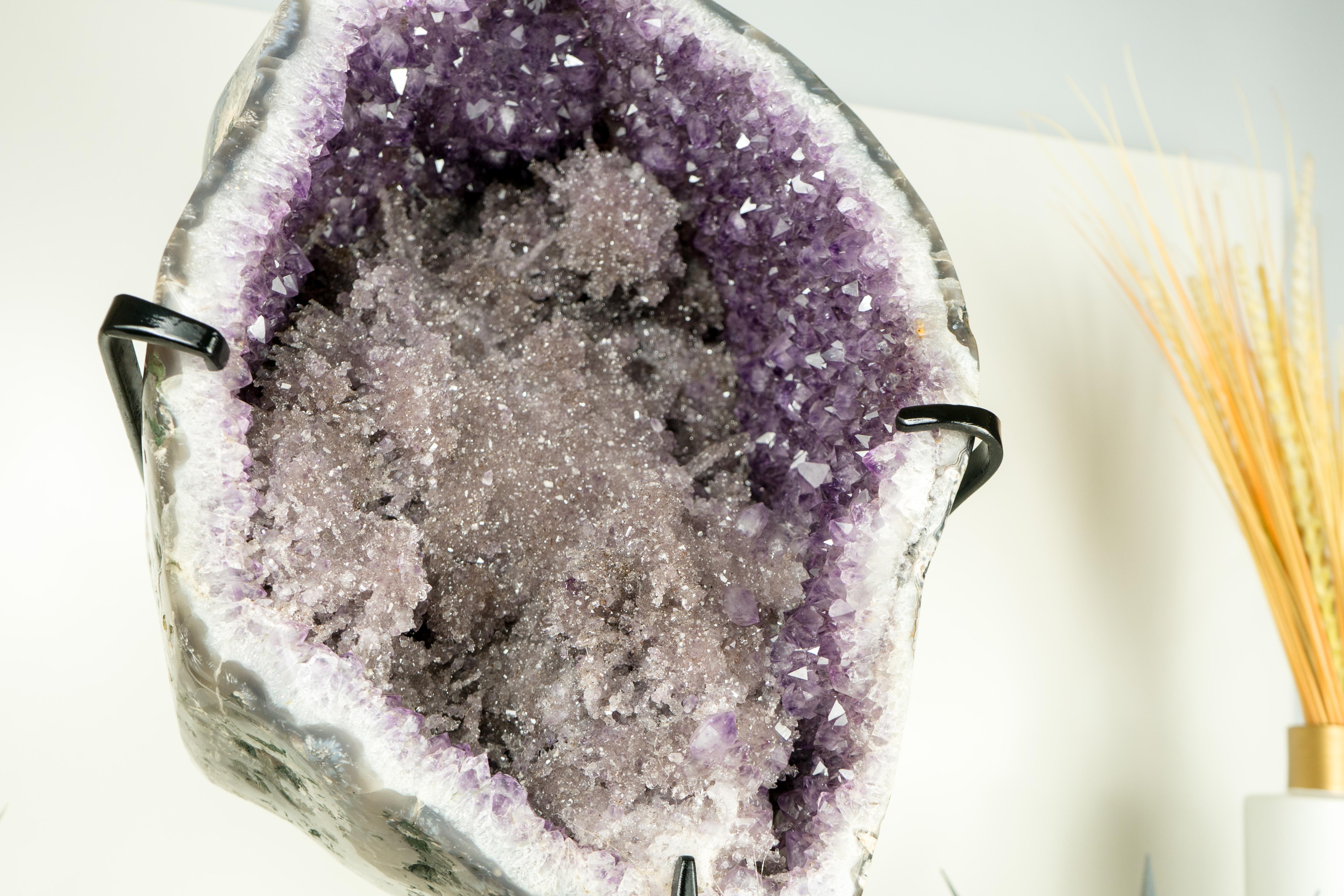 Rare Amethyst Geode with Rosette Crystals and Herkimer Diamond-like Clarity  For Sale 1
