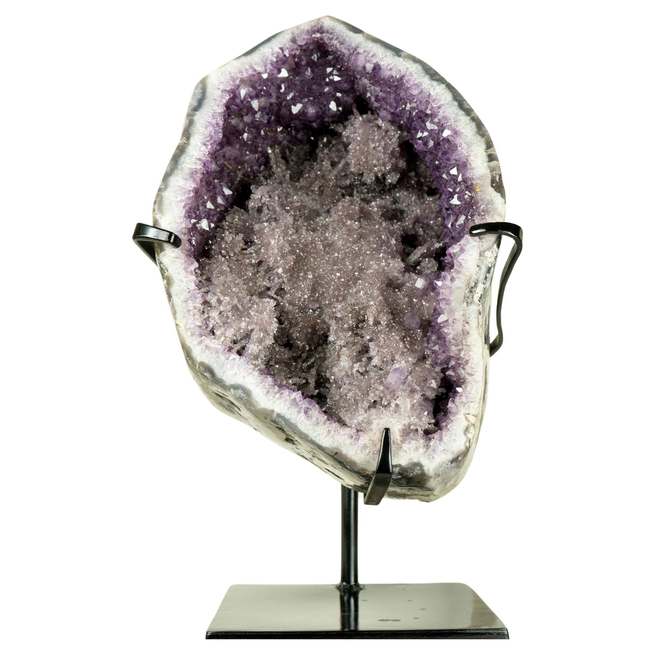 Rare Amethyst Geode with Rosette Crystals and Herkimer Diamond-like Clarity  For Sale