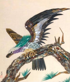 Seltener Amethyst:: Jade & Edelstein Dreidimensionale Malerei von Vogel Einzigartig