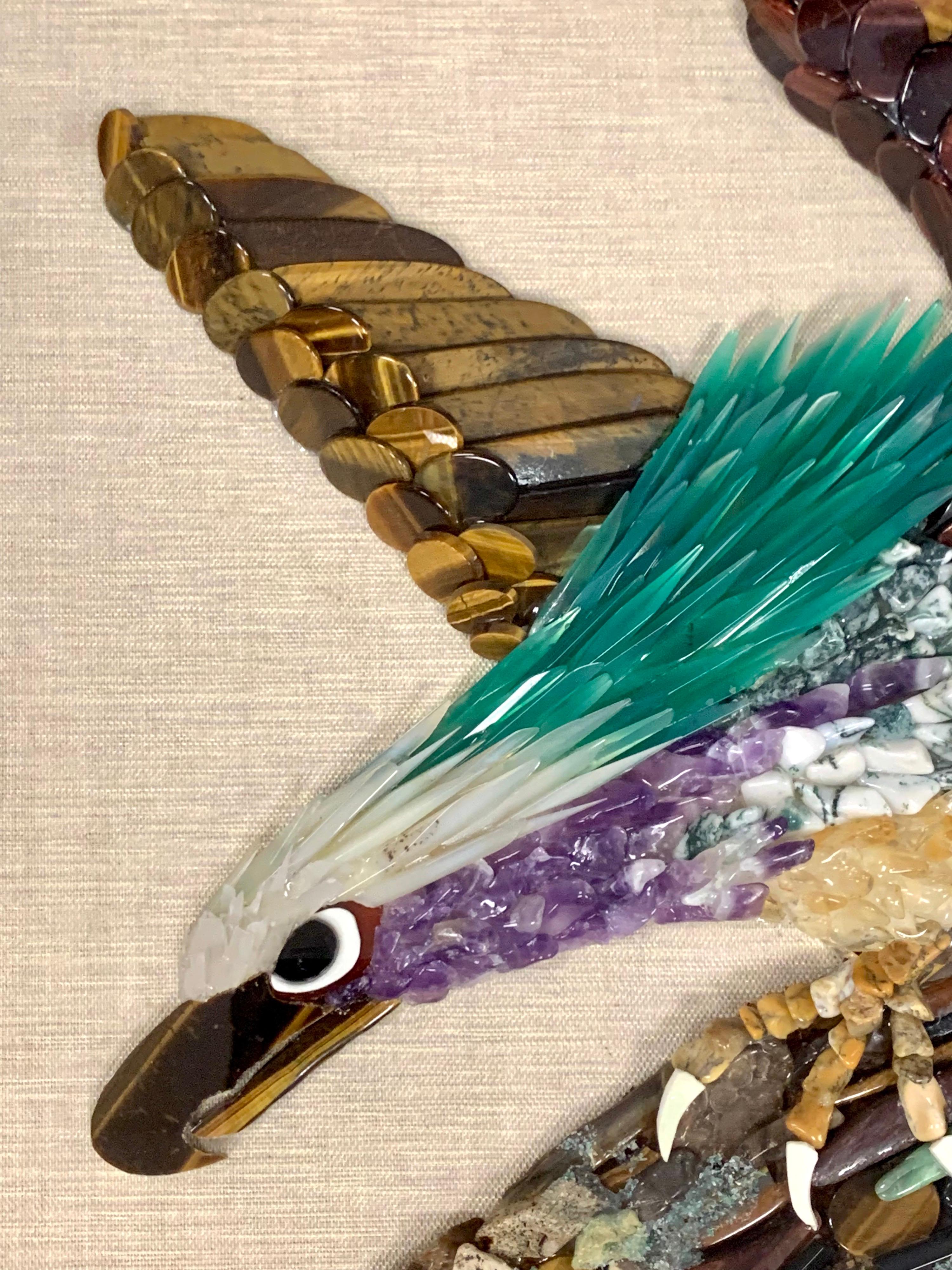 Rare Amethyst, Jade & Gemstone Three Dimensional Painting of Bird One of a Kind In Good Condition In West Hartford, CT