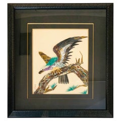 Rare Amethyst, Jade & Gemstone Three Dimensional Painting of Bird One of a Kind