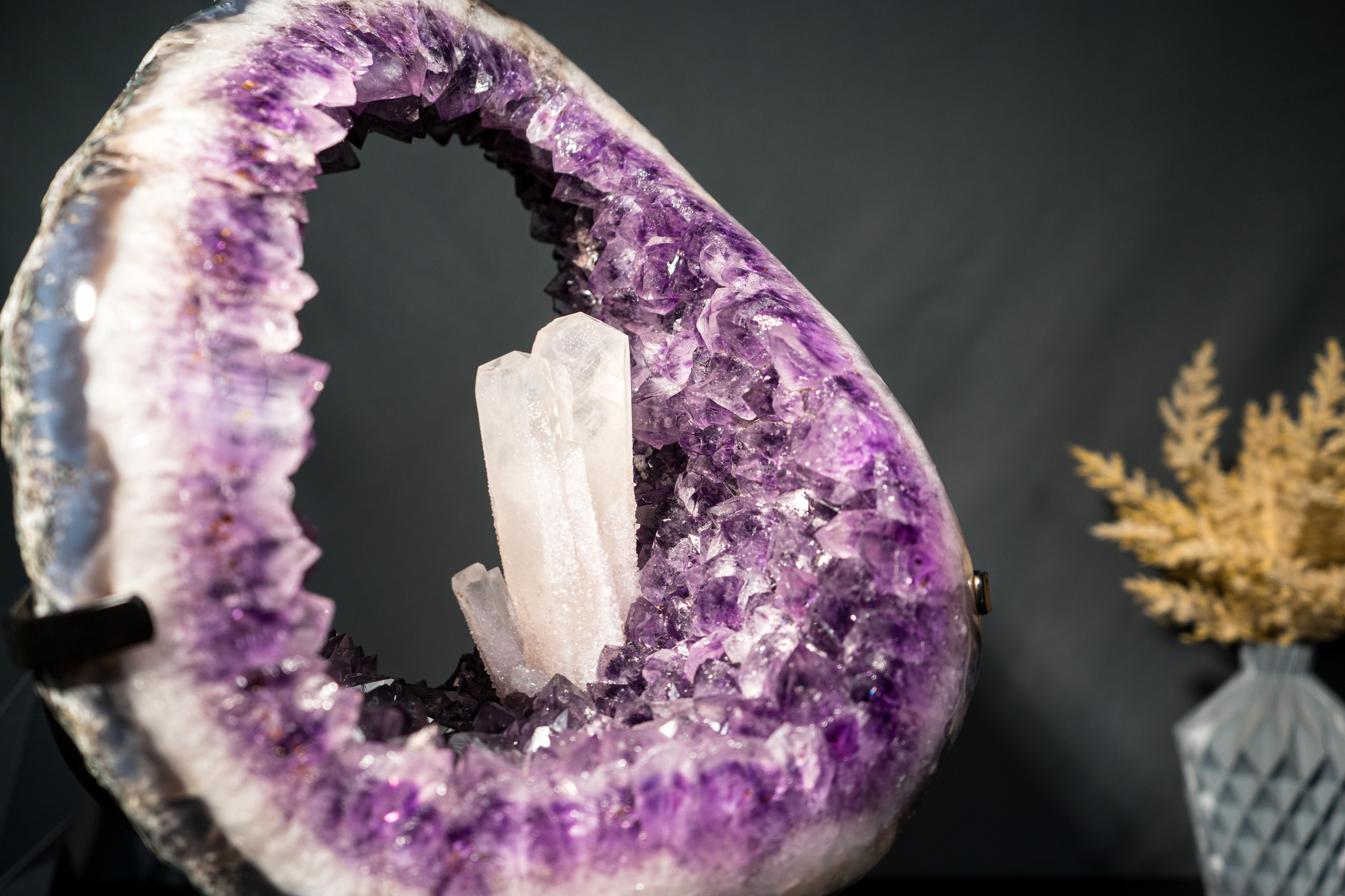 Rare Amethyst Portal Geode with Large, Undamaged Crystal Calcite For Sale 6