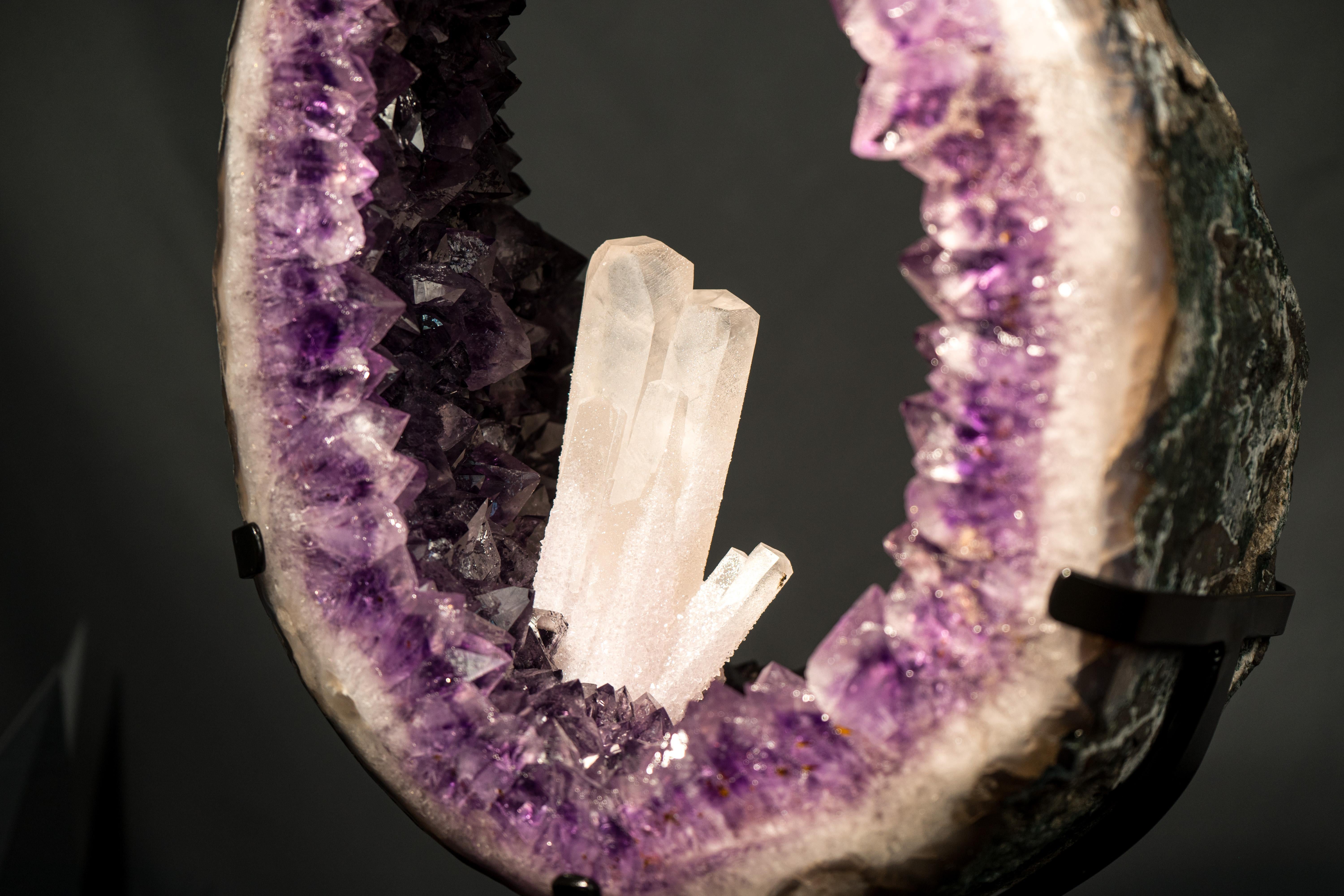 Contemporary Rare Amethyst Portal Geode with Large, Undamaged Crystal Calcite For Sale
