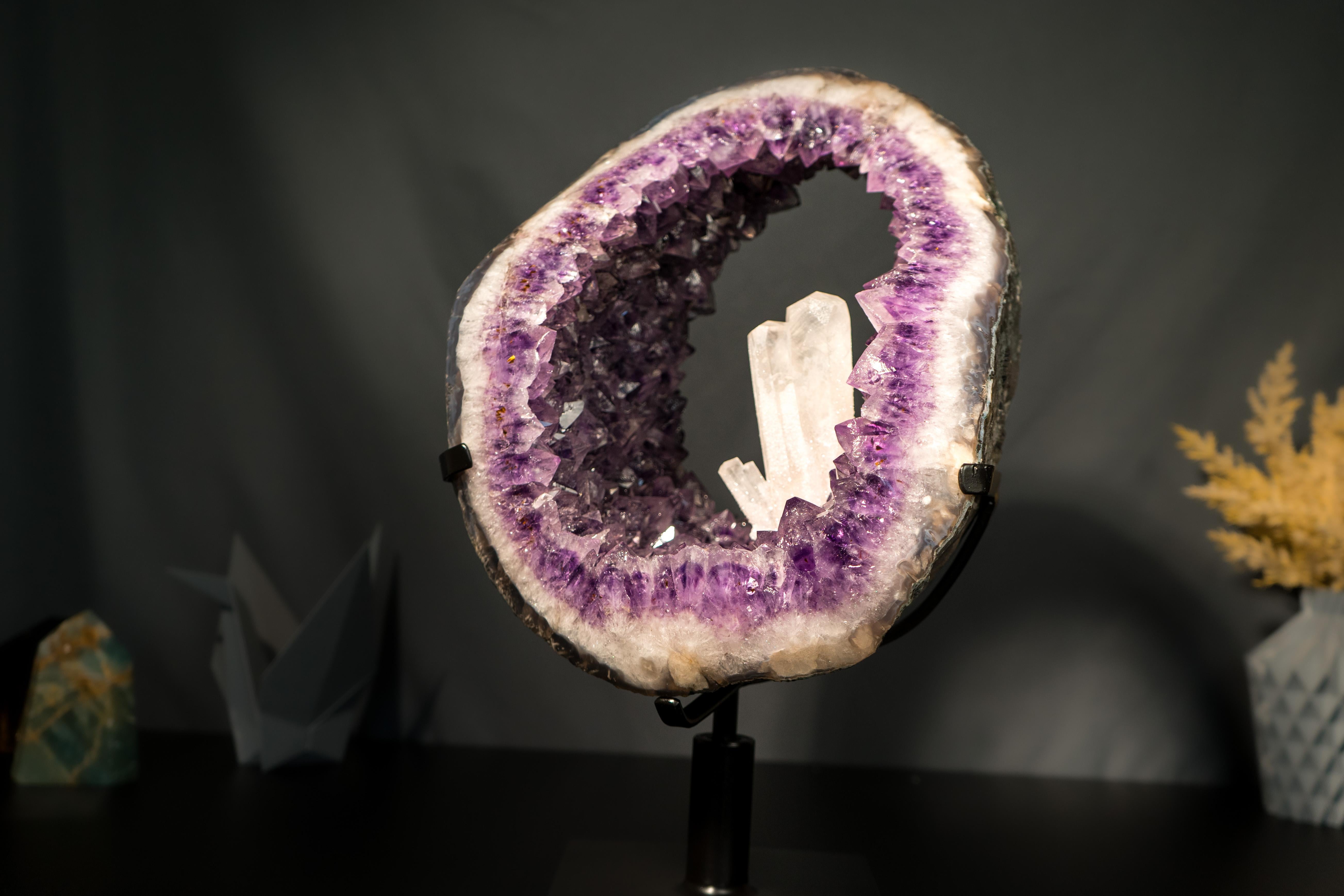 Rare Amethyst Portal Geode with Large, Undamaged Crystal Calcite For Sale 1