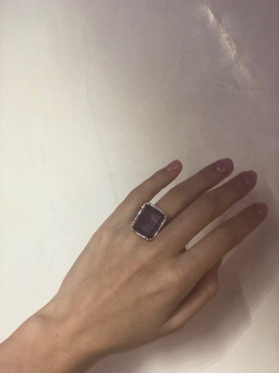 For Sale:  Rare Amethyst White Diamond Yellow Gold Ring 3